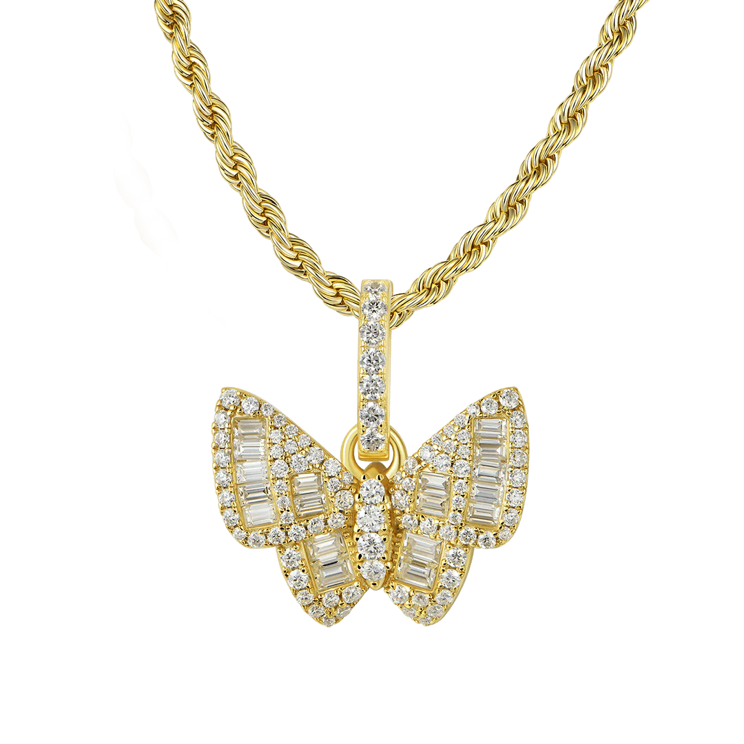 Moissanite Mixed Baguette Cut Butterfly Pendant - Image 7