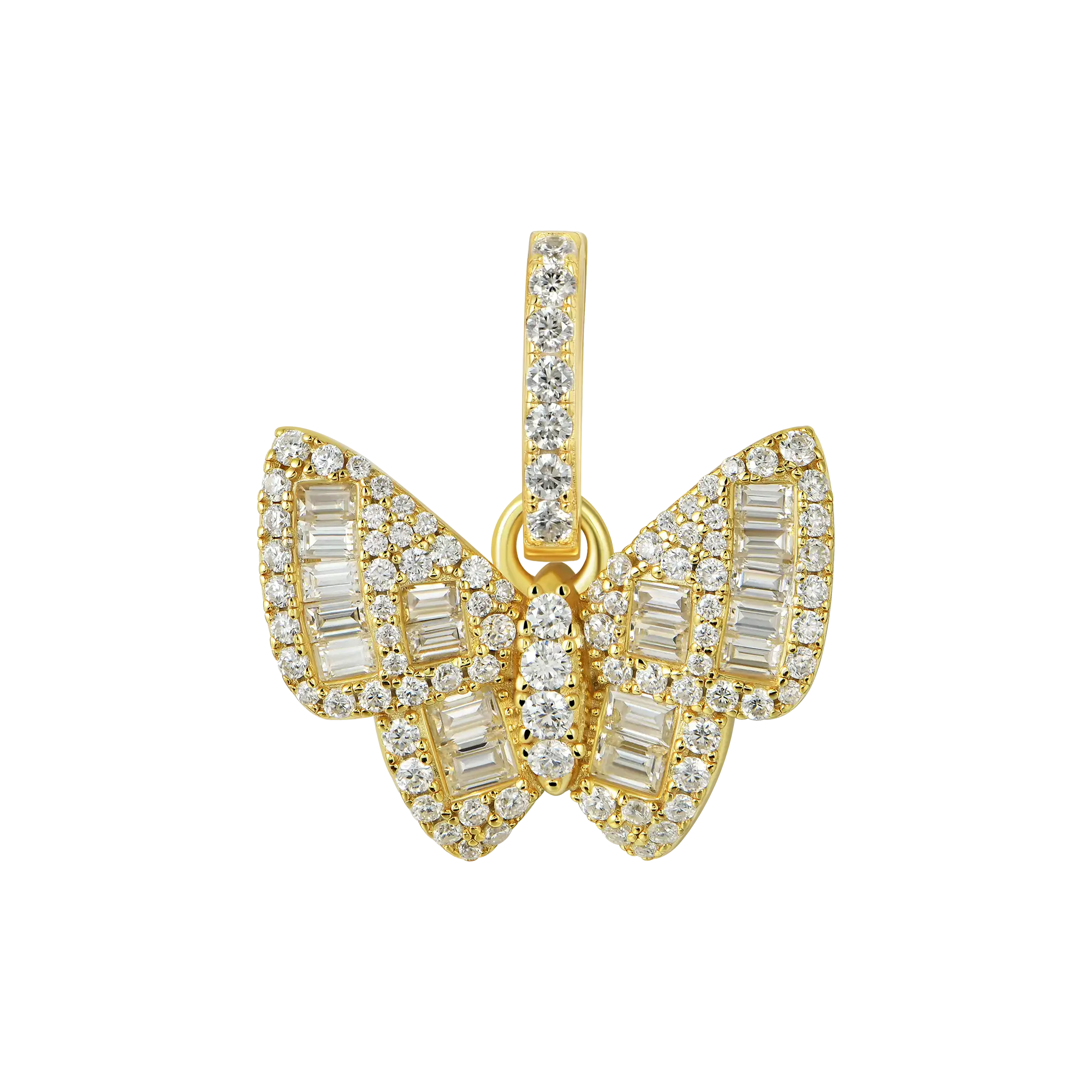 Moissanite Mixed Baguette Cut Butterfly Pendant - Image 9