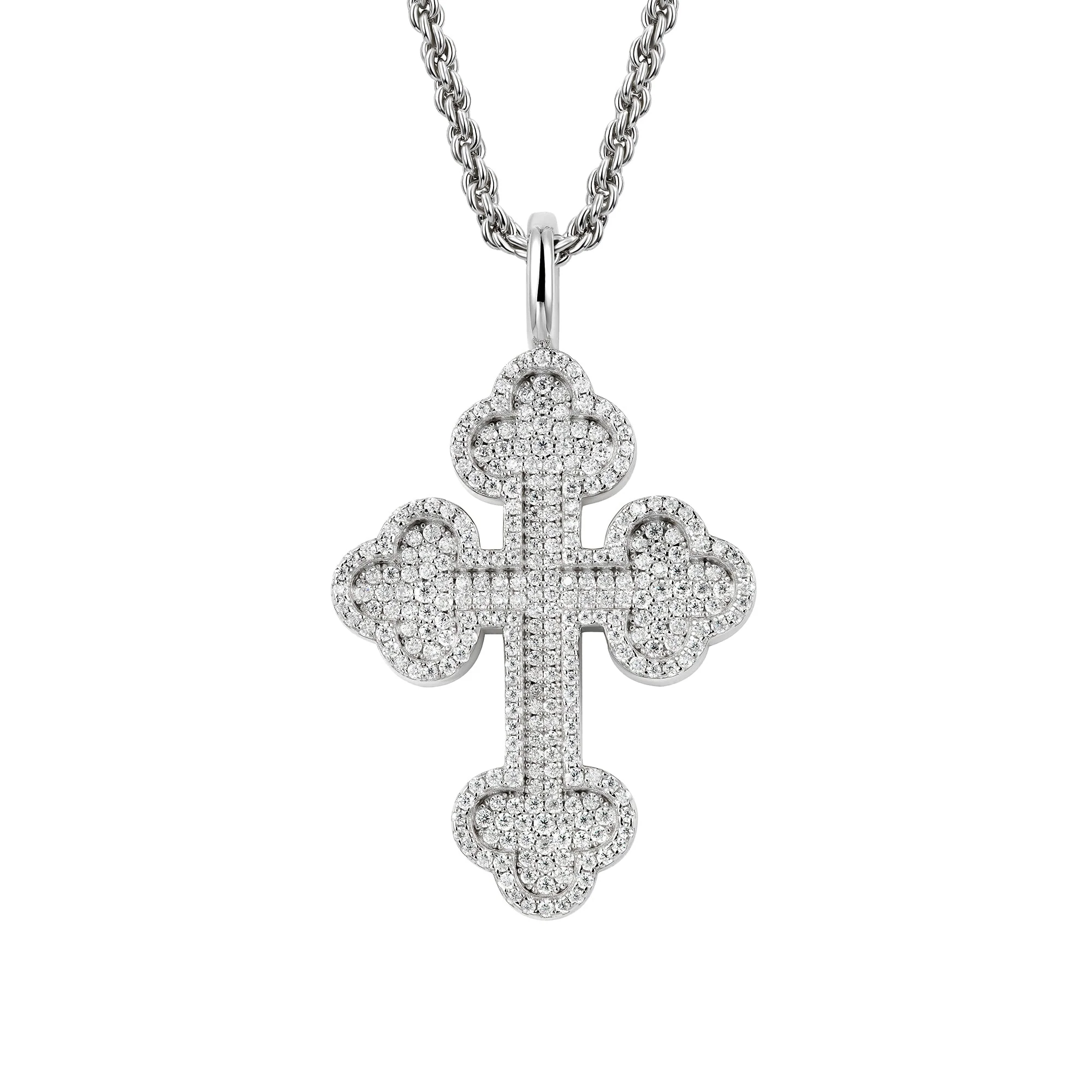 Moissanite Silver Double-Layered Bottoni Cross Pendant - Image 10