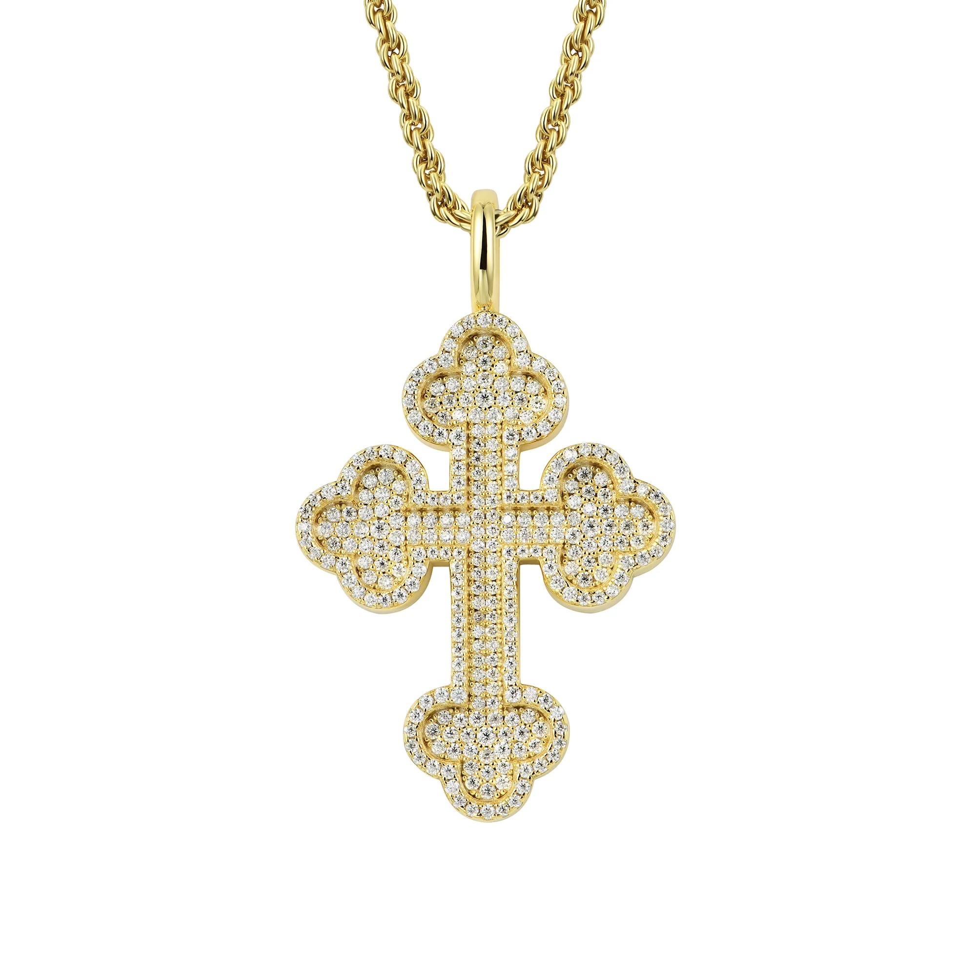 Moissanite Silver Double-Layered Bottoni Cross Pendant - Image 14