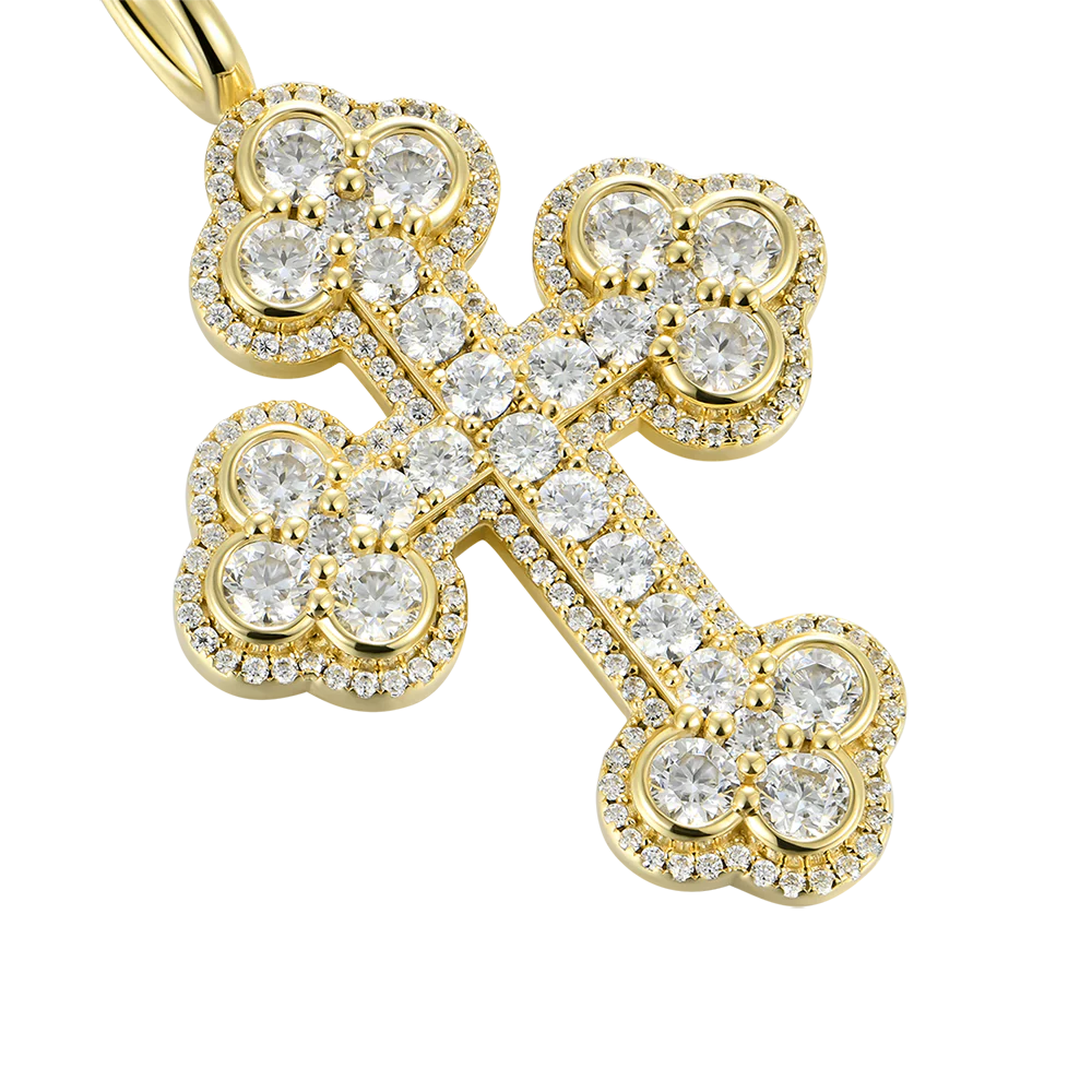 Moissanite Silver Double-Layered Bottoni Cross Pendant - Image 7