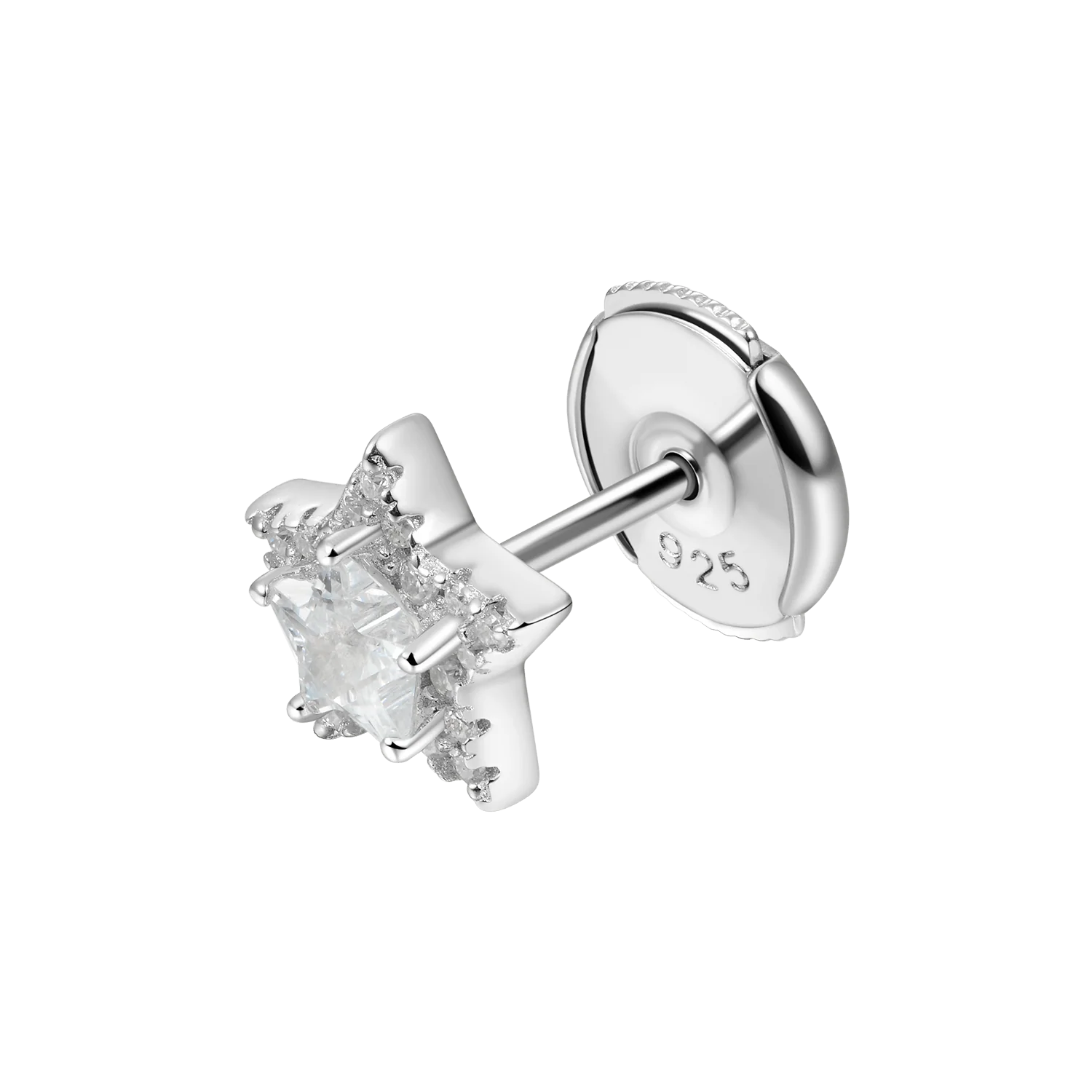 Single Moissanite Halo Star Stud Earring - Image 4