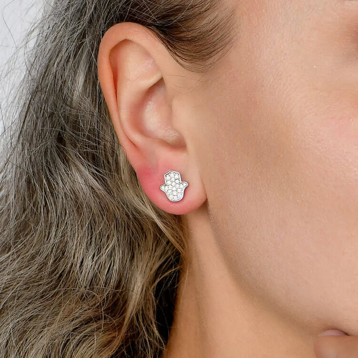 Moissanite S925 Hamsa Stud Earrings - Pair - Image 3