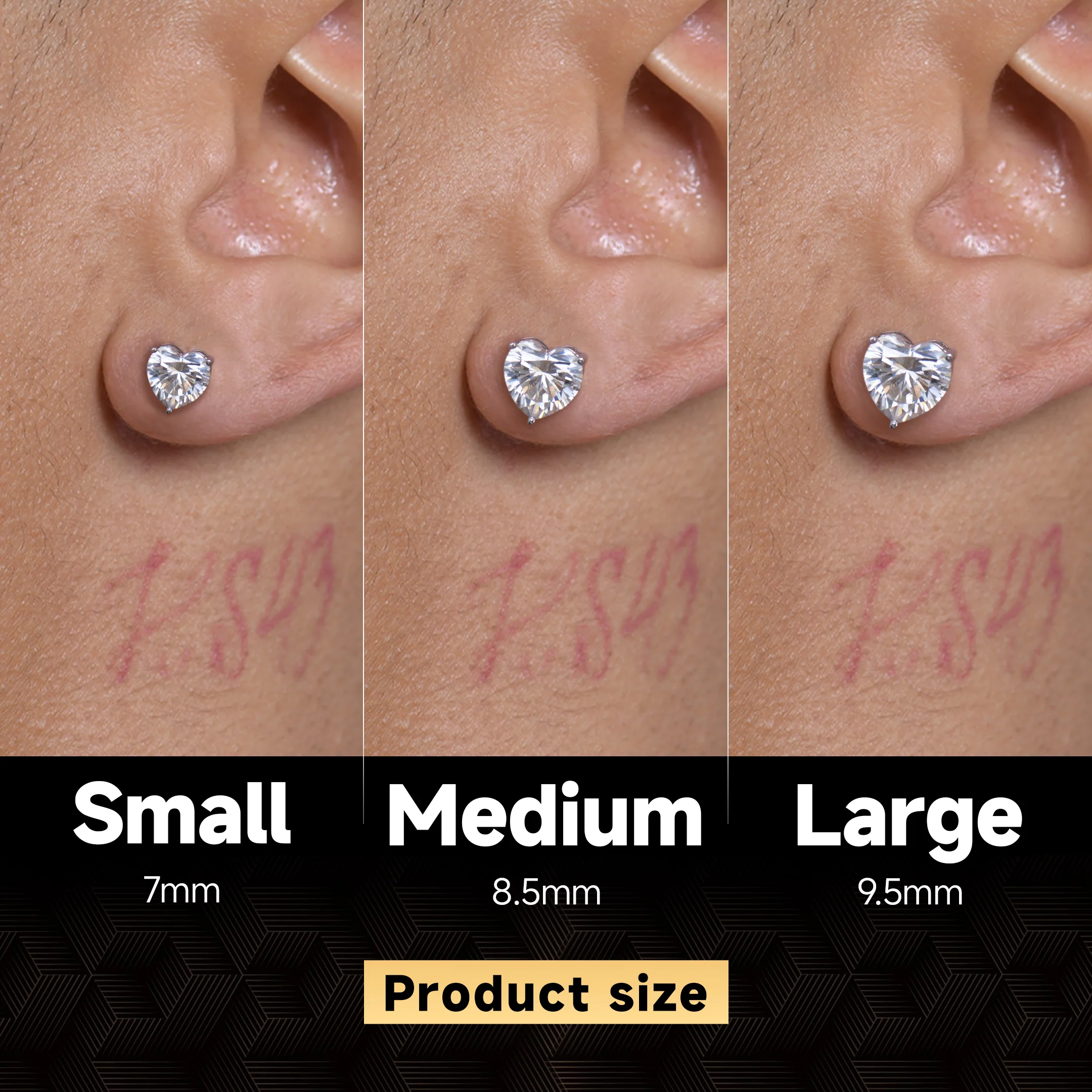 Moissanite S925 Heart Stud Earrings - Image 3