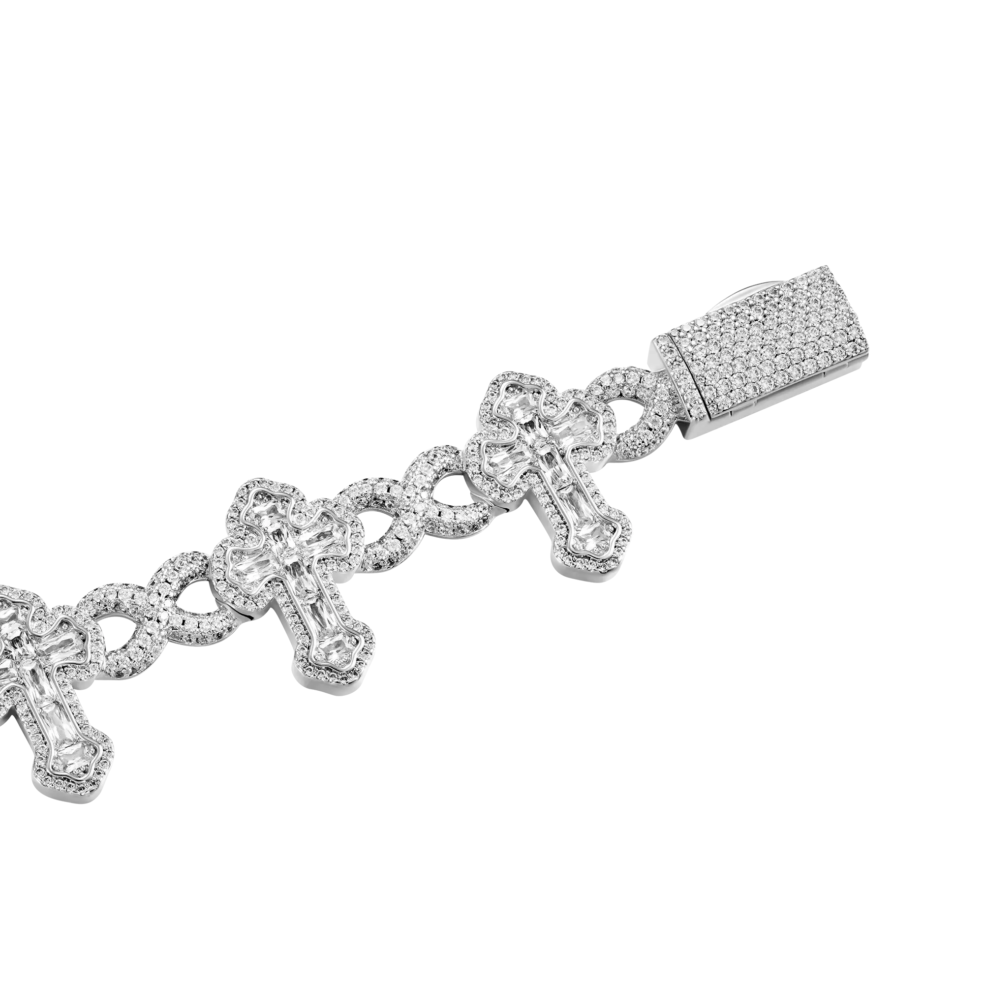 Moissanite Infinity Link Emerald Cut Cross Bracelet - 8mm - Image 8