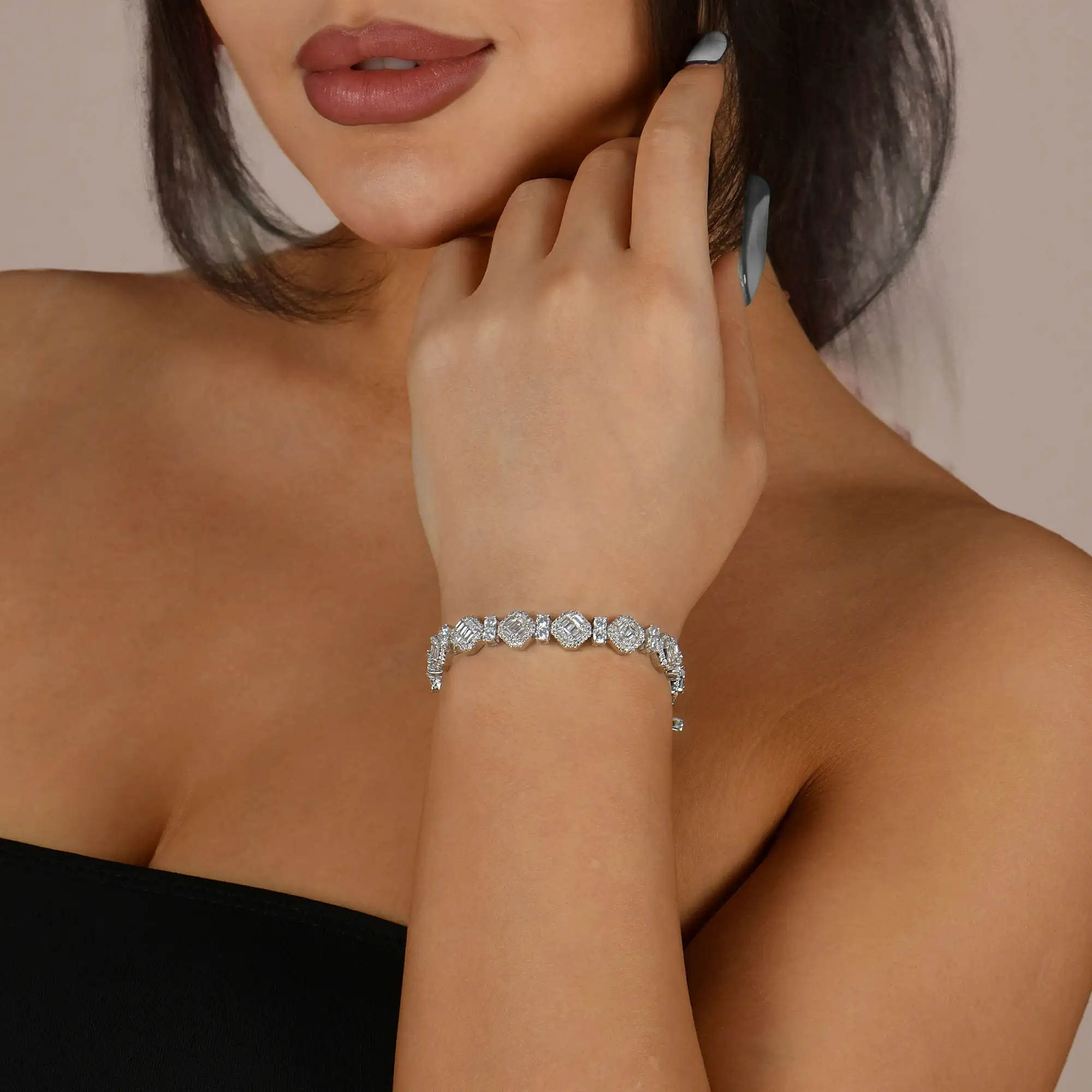 Moissanite Octagon Mix Cut Tennis Bracelet - 8mm - Image 3