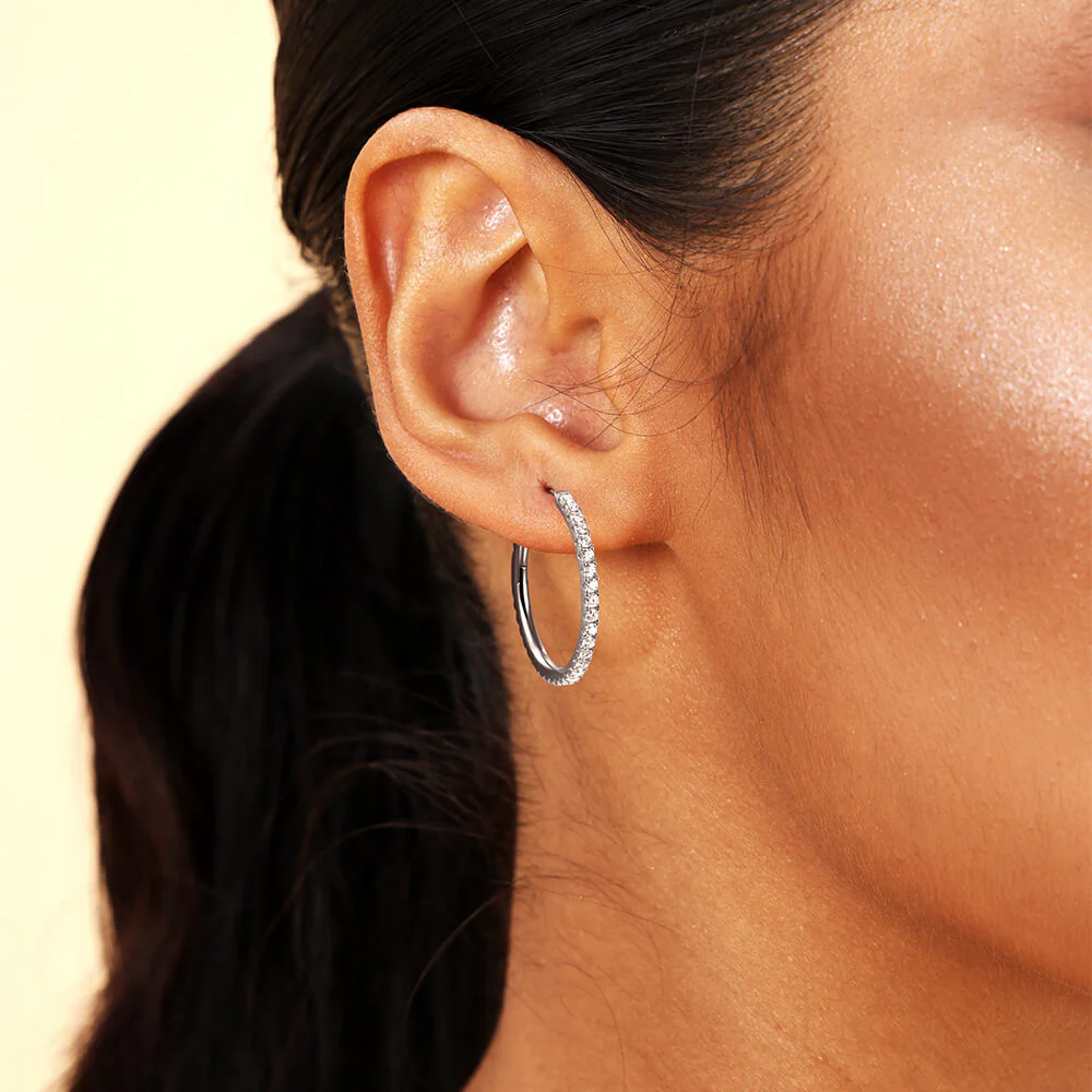 Moissanite S925 One Row Large Hoop Earrings - Image 3