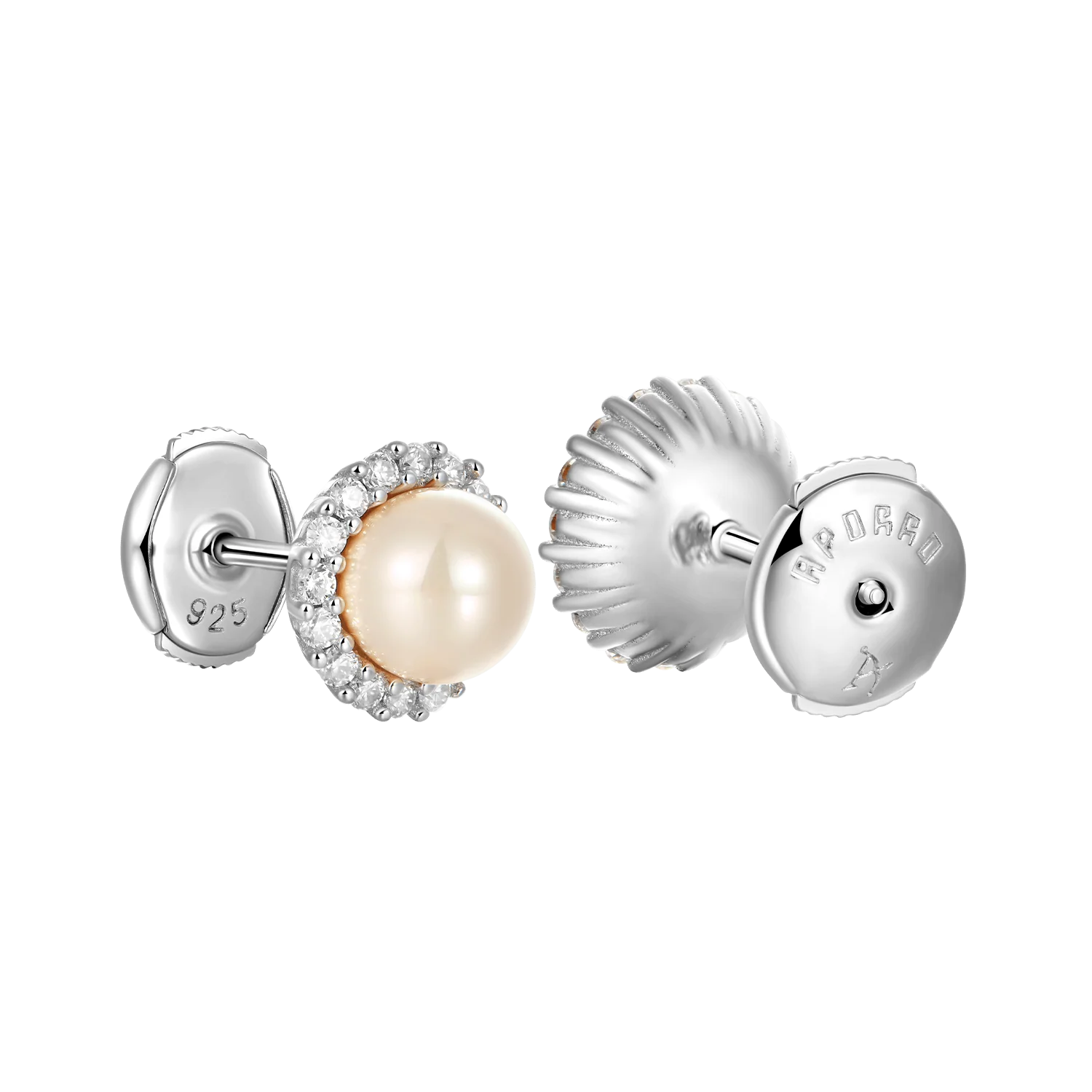 Moissanite Biege Pearl Stud Earrings - Pair - Image 7