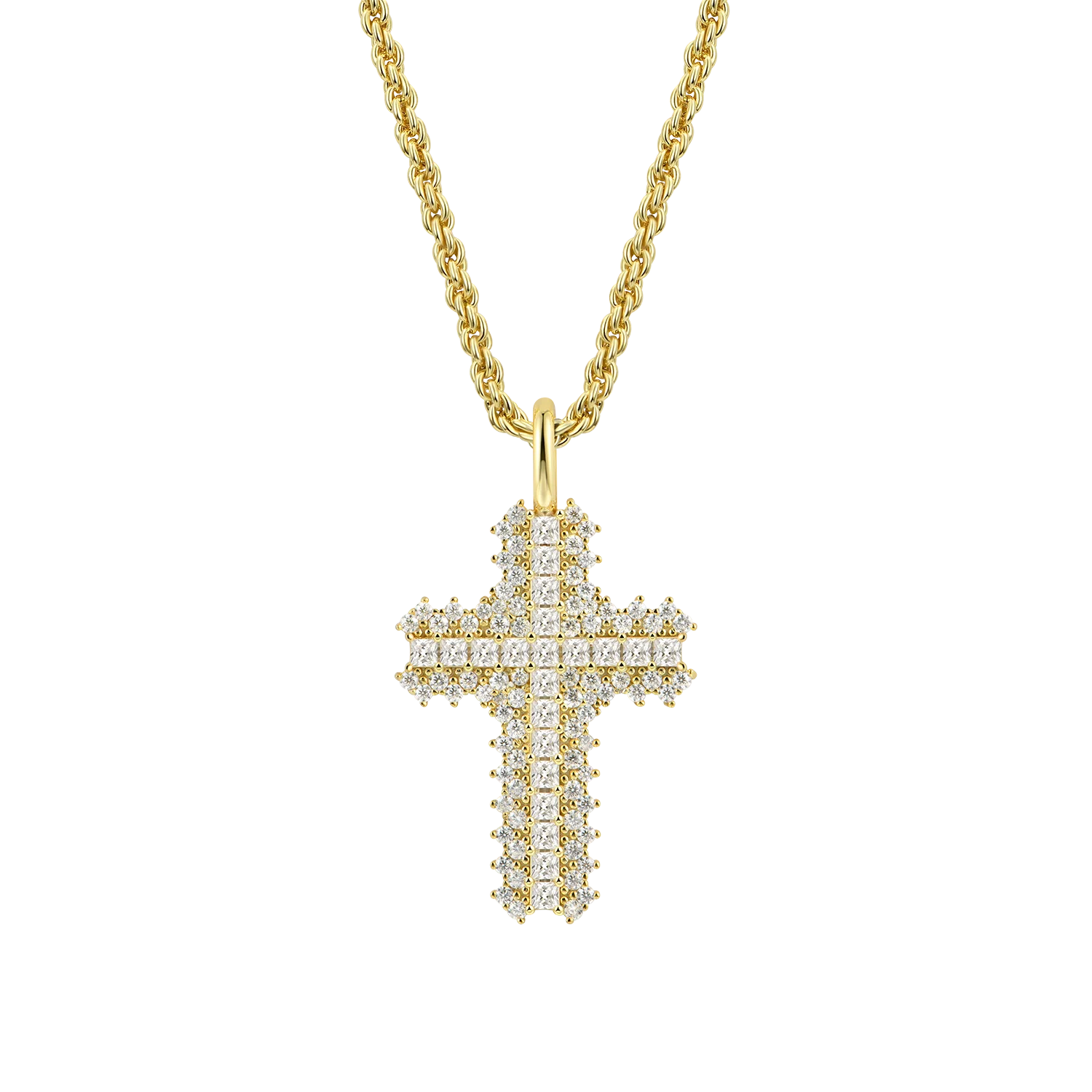 Moissanite Princess Cut Flooded Cross Pendant