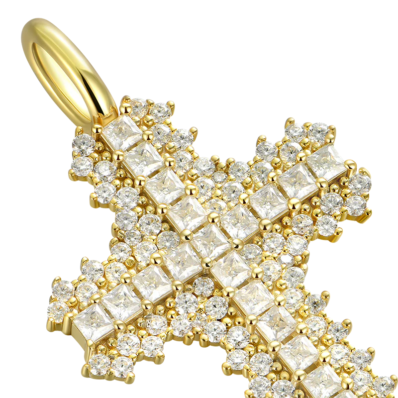 Moissanite Princess Cut Flooded Cross Pendant - Image 2