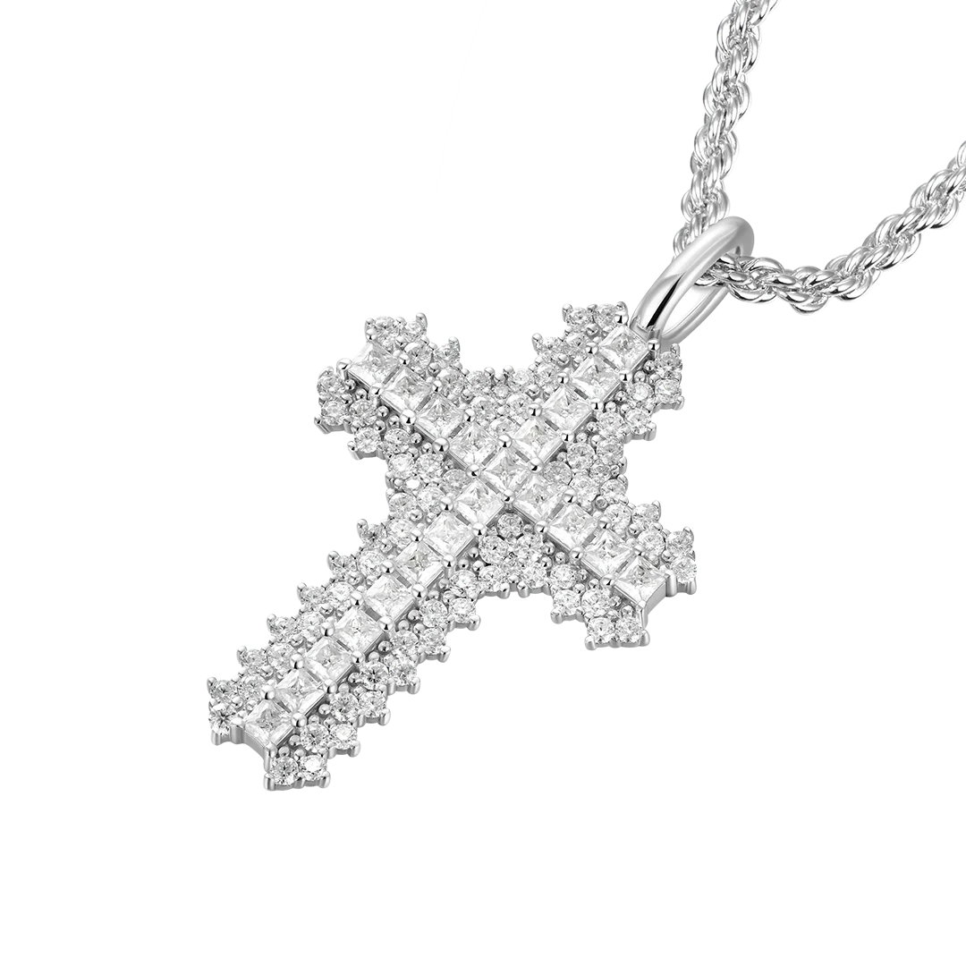 Moissanite Princess Cut Flooded Cross Pendant - Image 7