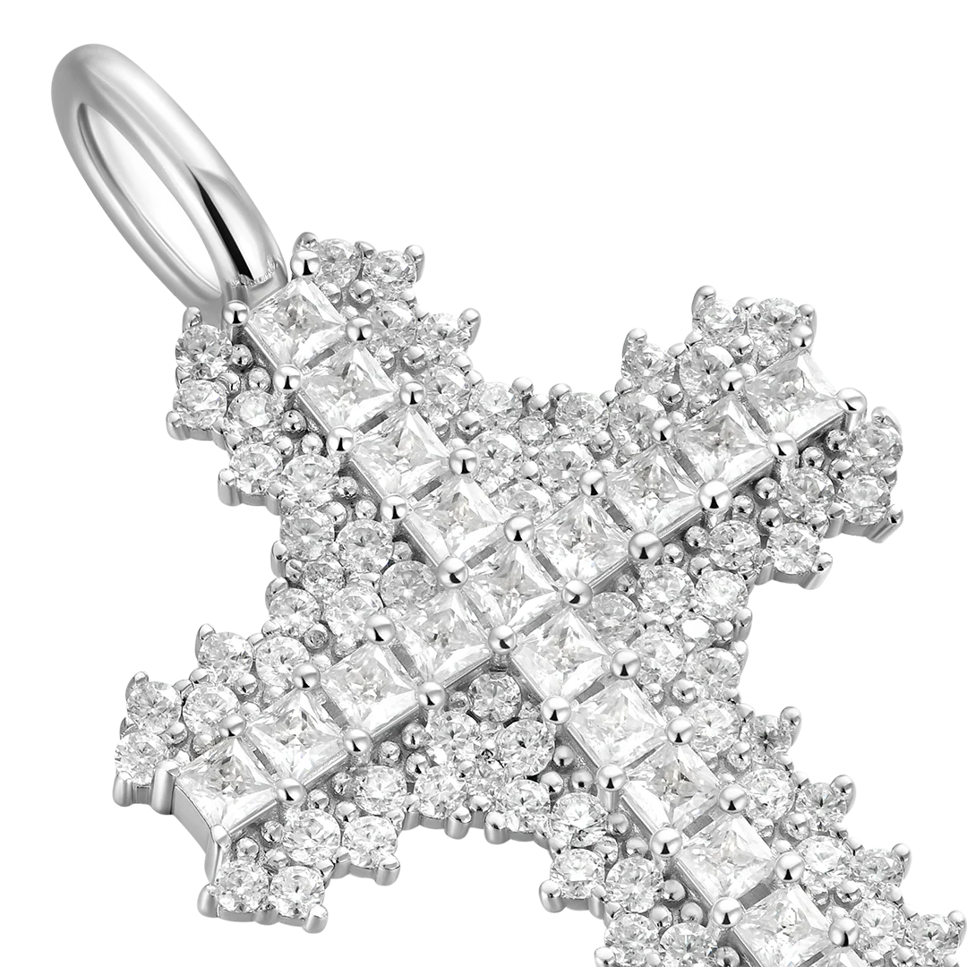 Moissanite Princess Cut Flooded Cross Pendant - Image 2