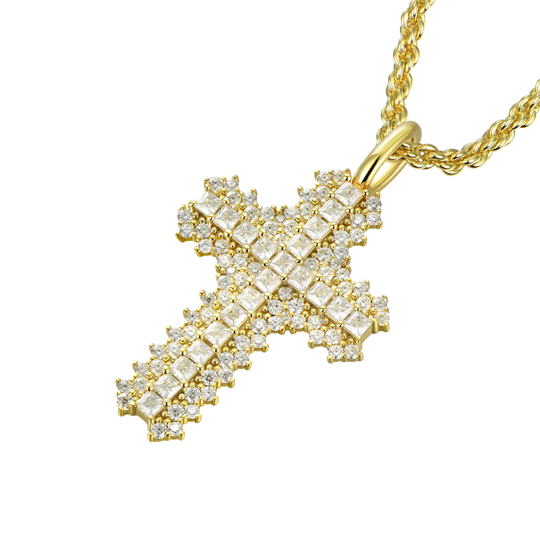 Moissanite Princess Cut Flooded Cross Pendant - Image 7