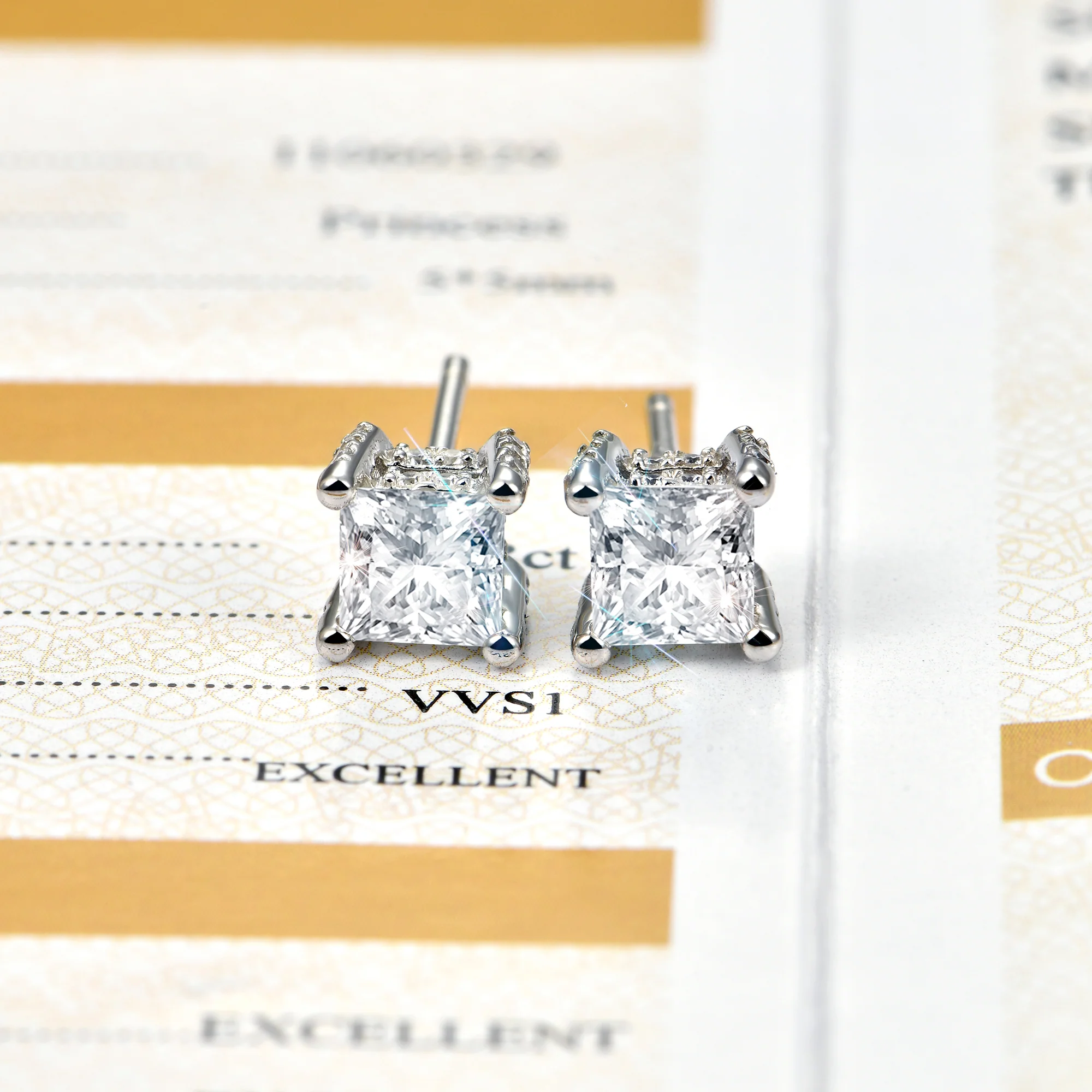 Moissanite S925 Princess Stud Earring - Image 11