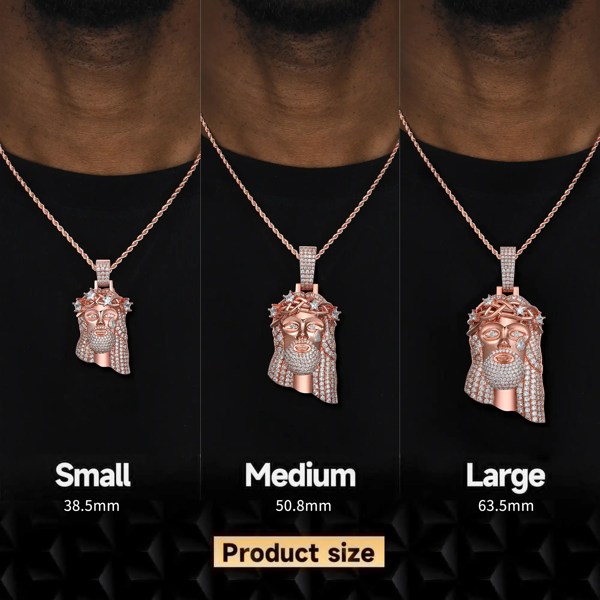 Moissanite Rose Gold Stellar Jesus Pendant - Large - Image 2