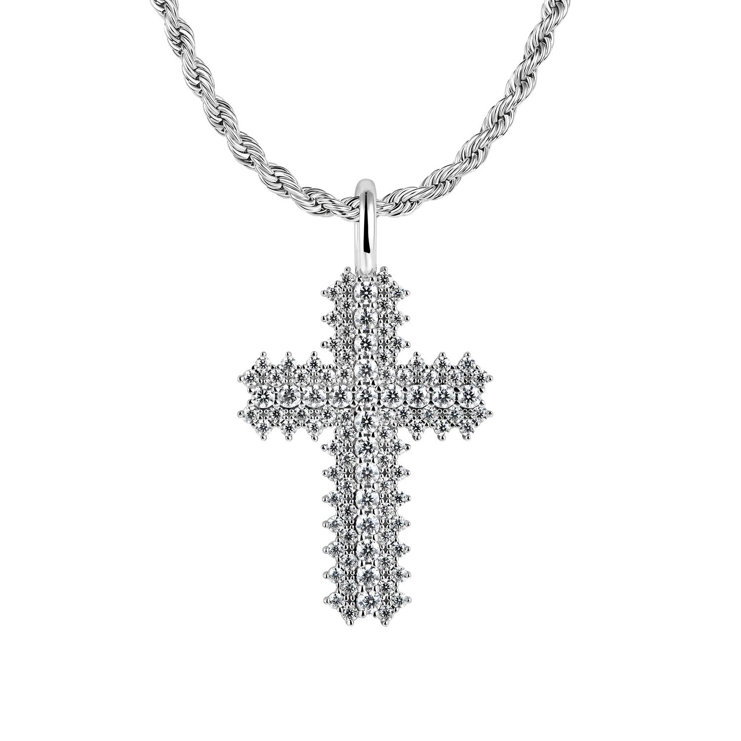 Moissanite Round Cut Flooded Cross Pendant