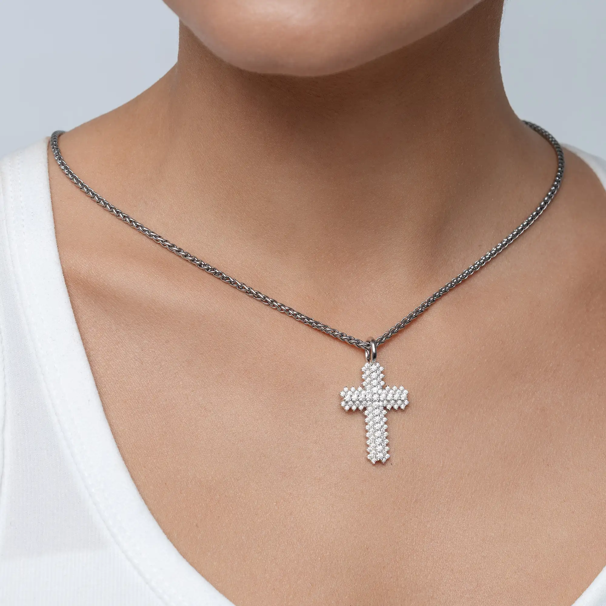Moissanite Round Cut Flooded Cross Pendant - Image 2