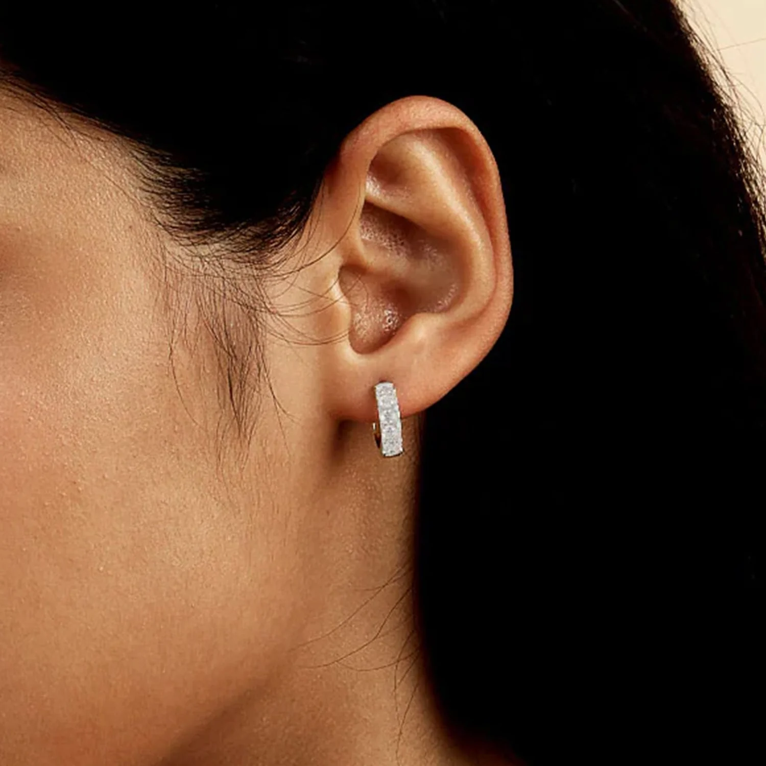 Single Moissanite Single Row Hoop Earring - Image 4
