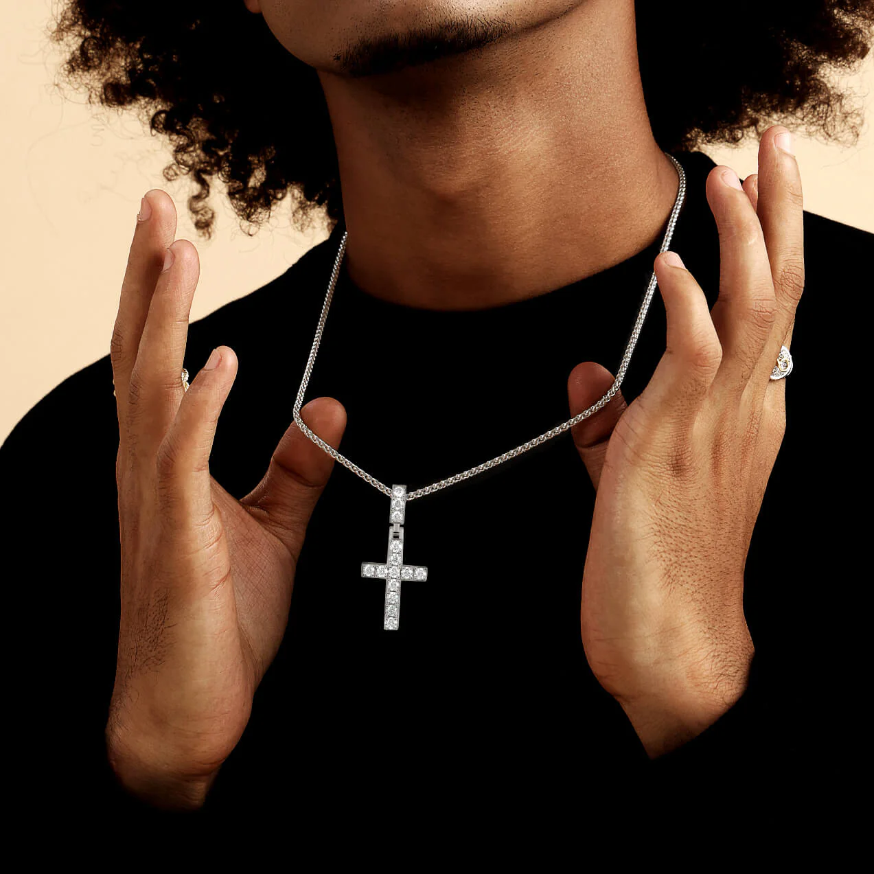 Moissanite Solid Tennis Cross Pendant - Image 3