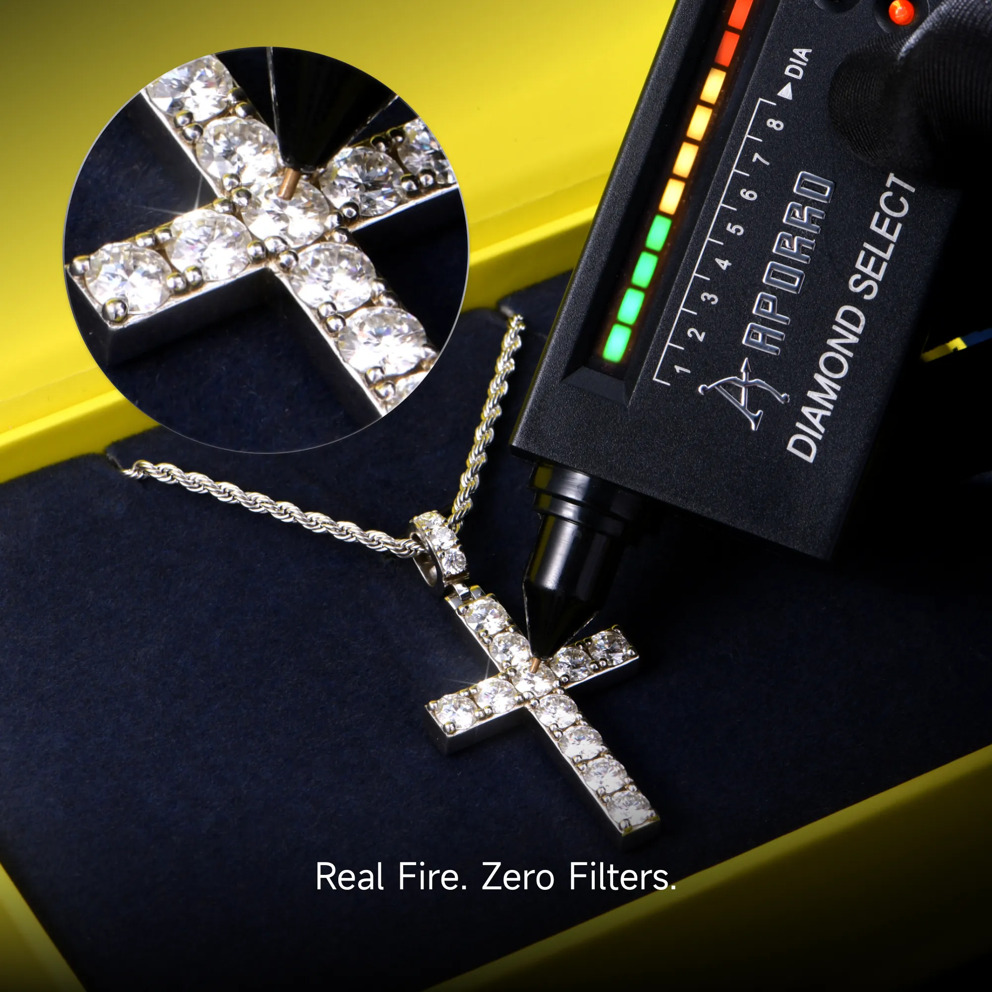 Moissanite Solid Tennis Cross Pendant - Image 8