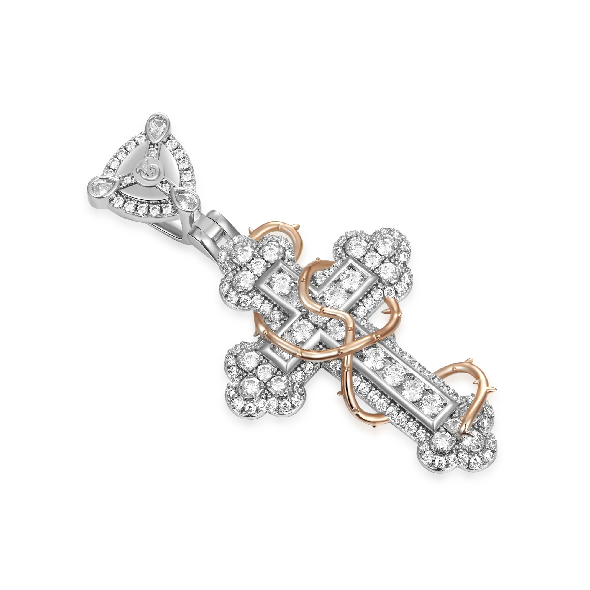 Moissanite Thorned Blossom Cross Pendant - Small - Image 4