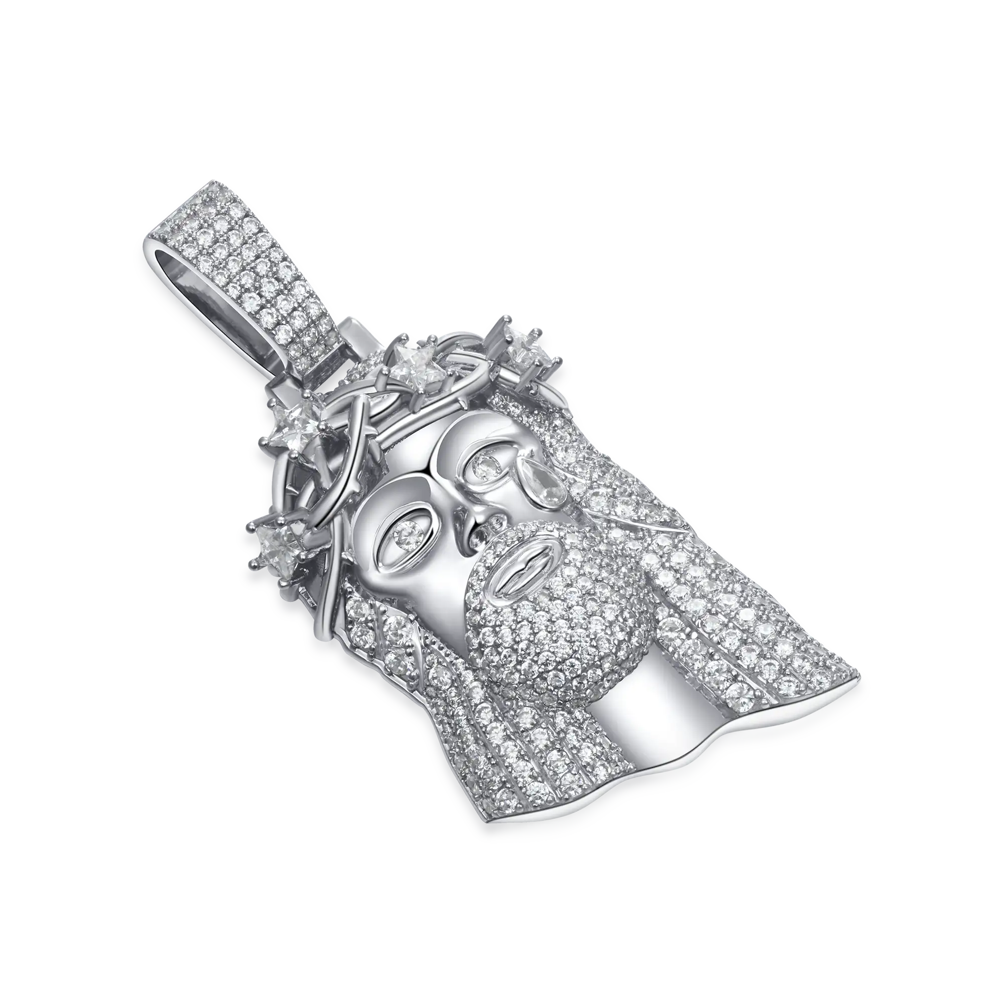 Moissanite White Gold Stellar Jesus Pendant -  Large - Image 4