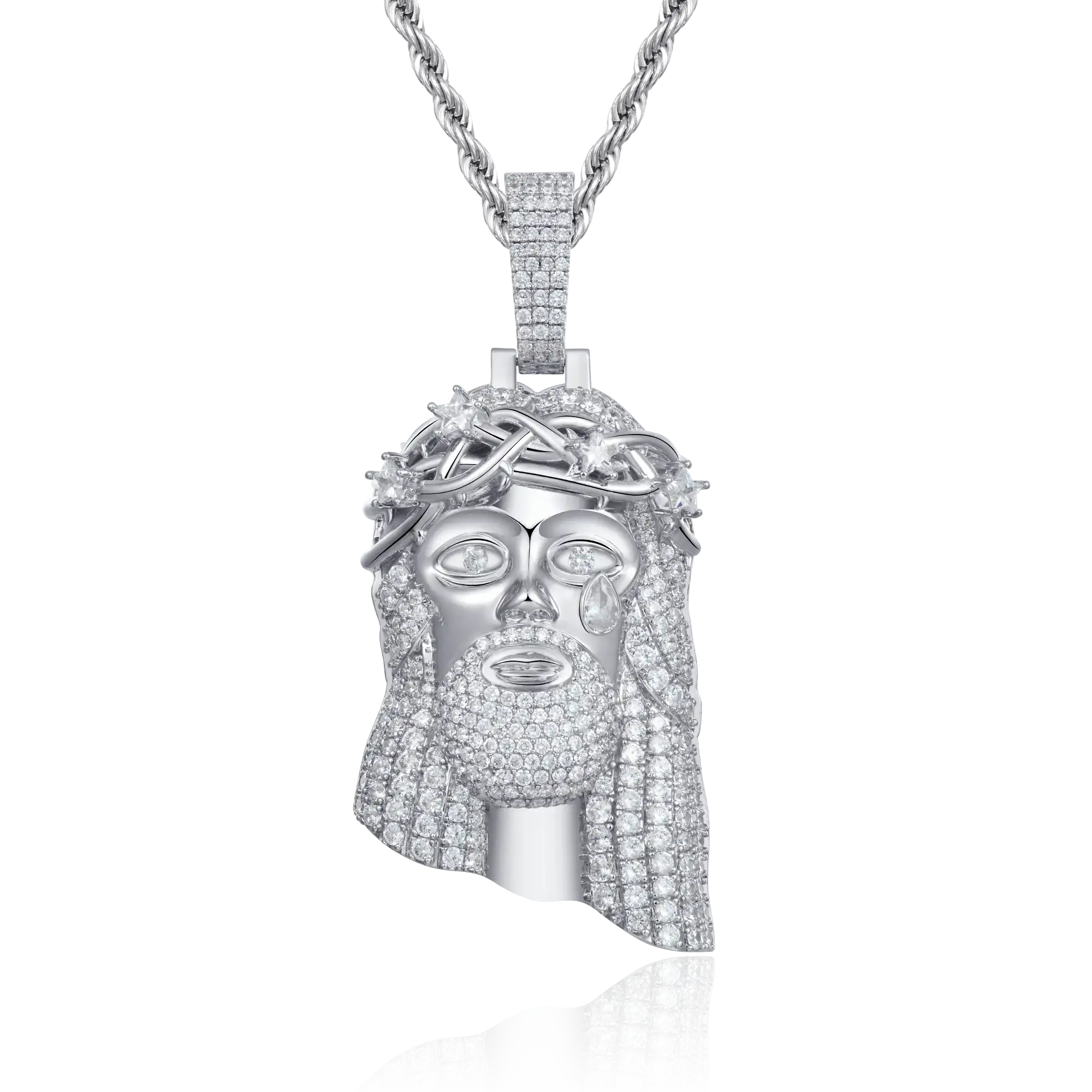 White Gold Stellar Jesus Pendant -  Large - Image 7