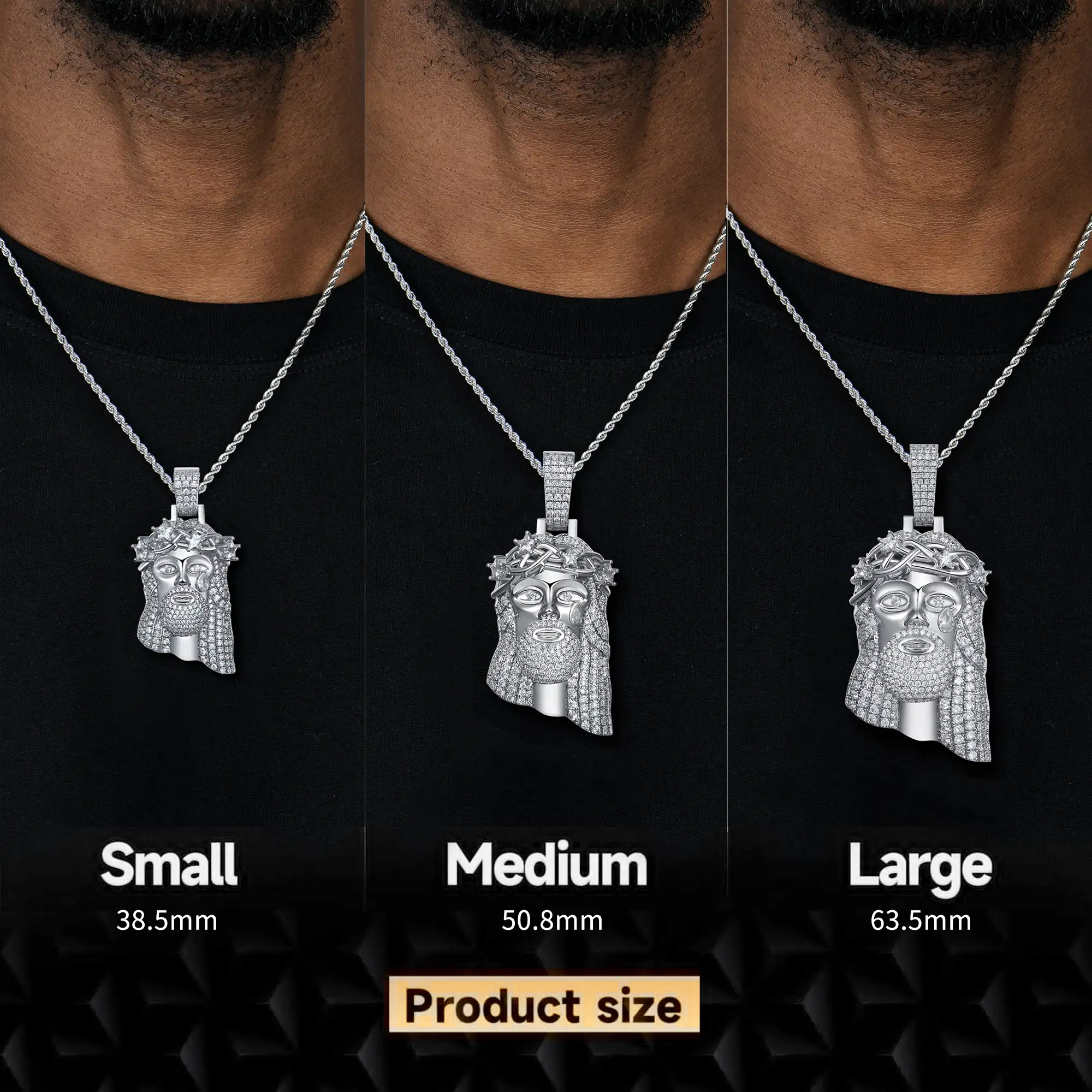Moissanite White Gold Stellar Jesus Pendant - Small - Image 2