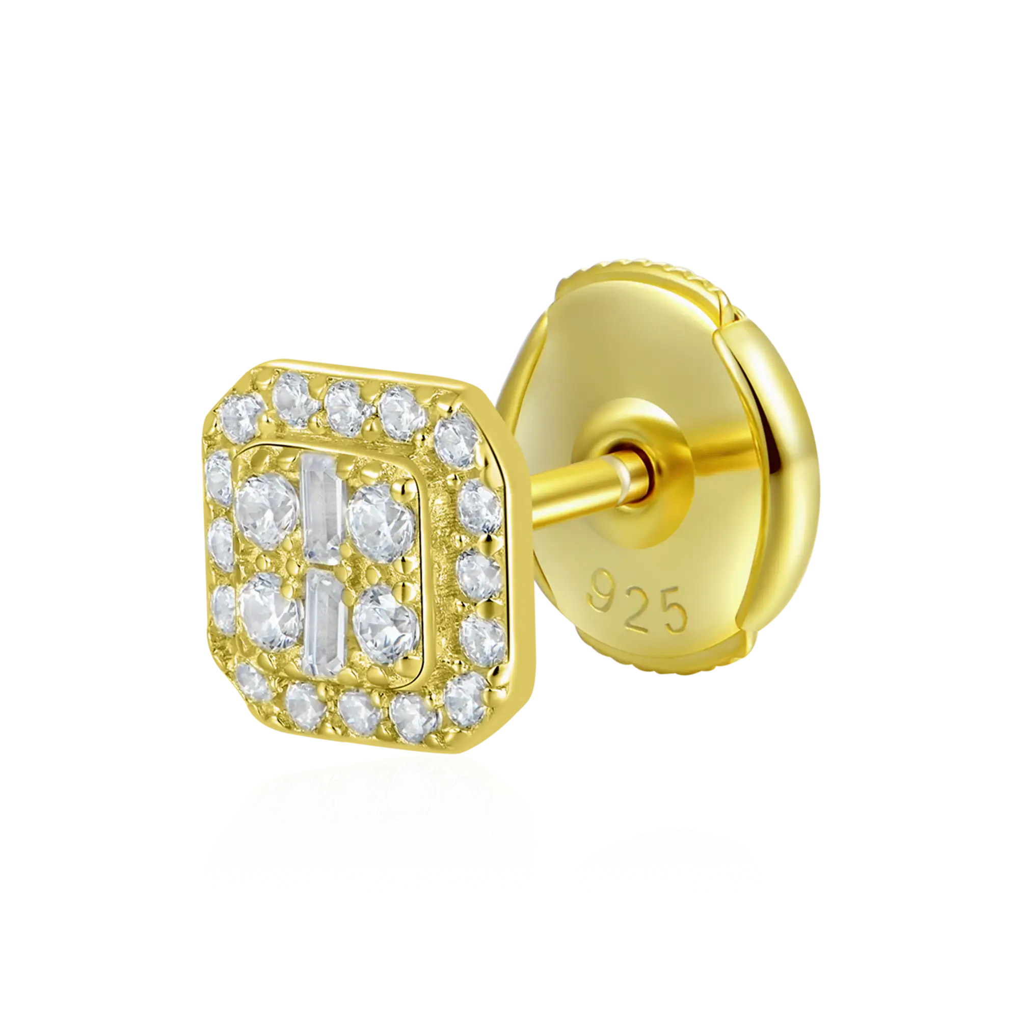 S925 Octagon Baguette Mix Halo Stud Earrings - Pair - Image 14