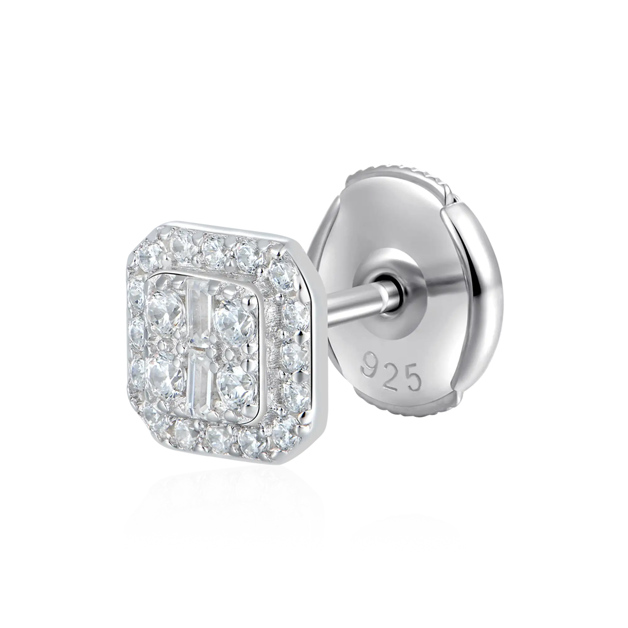 S925 Octagon Baguette Mix Halo Stud Earrings - Pair - Image 16