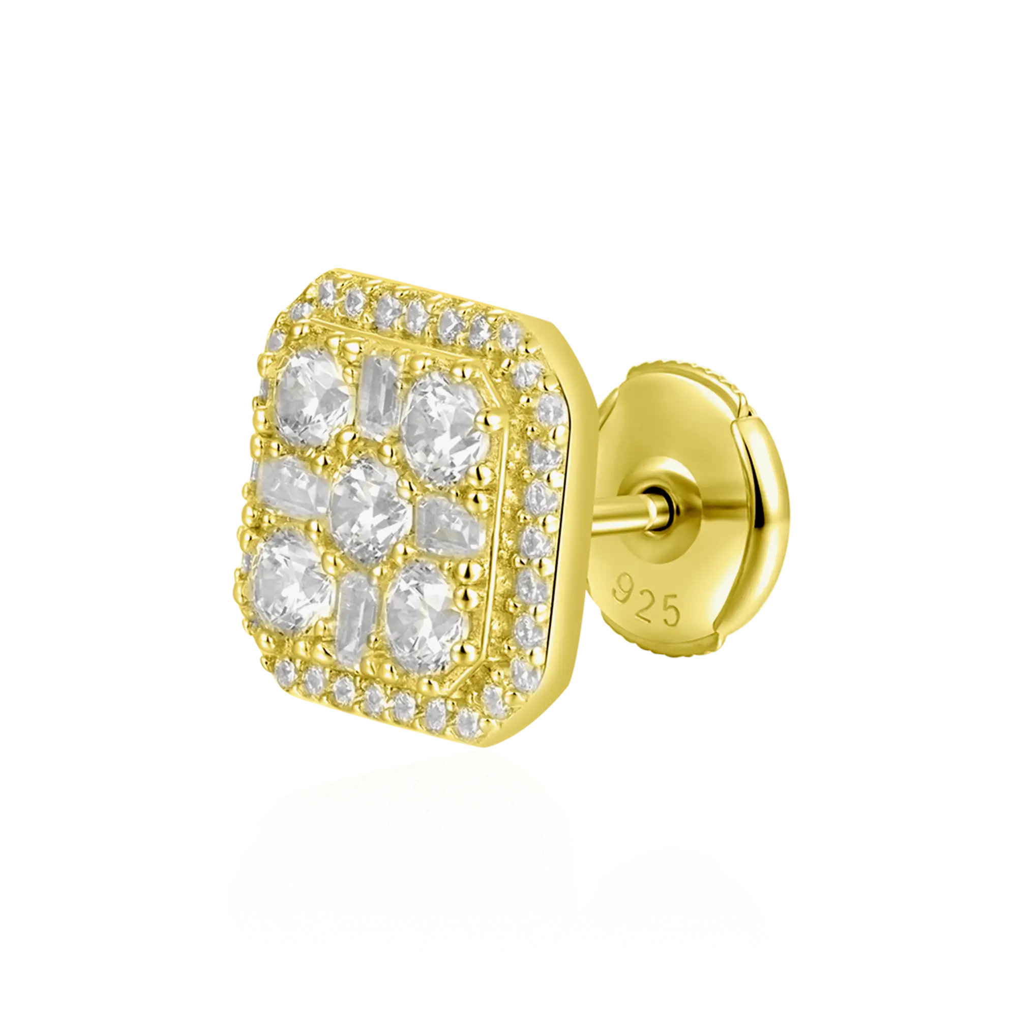 S925 Octagon Baguette Mix Halo Stud Earrings - Pair - Image 18