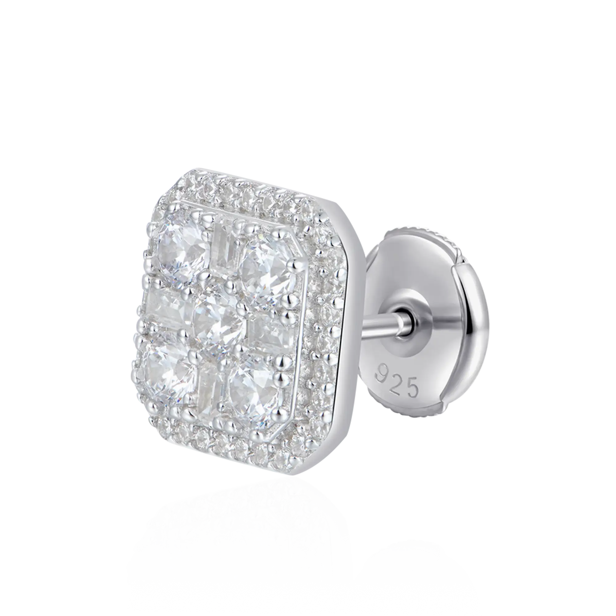 S925 Octagon Baguette Mix Halo Stud Earrings - Pair - Image 20