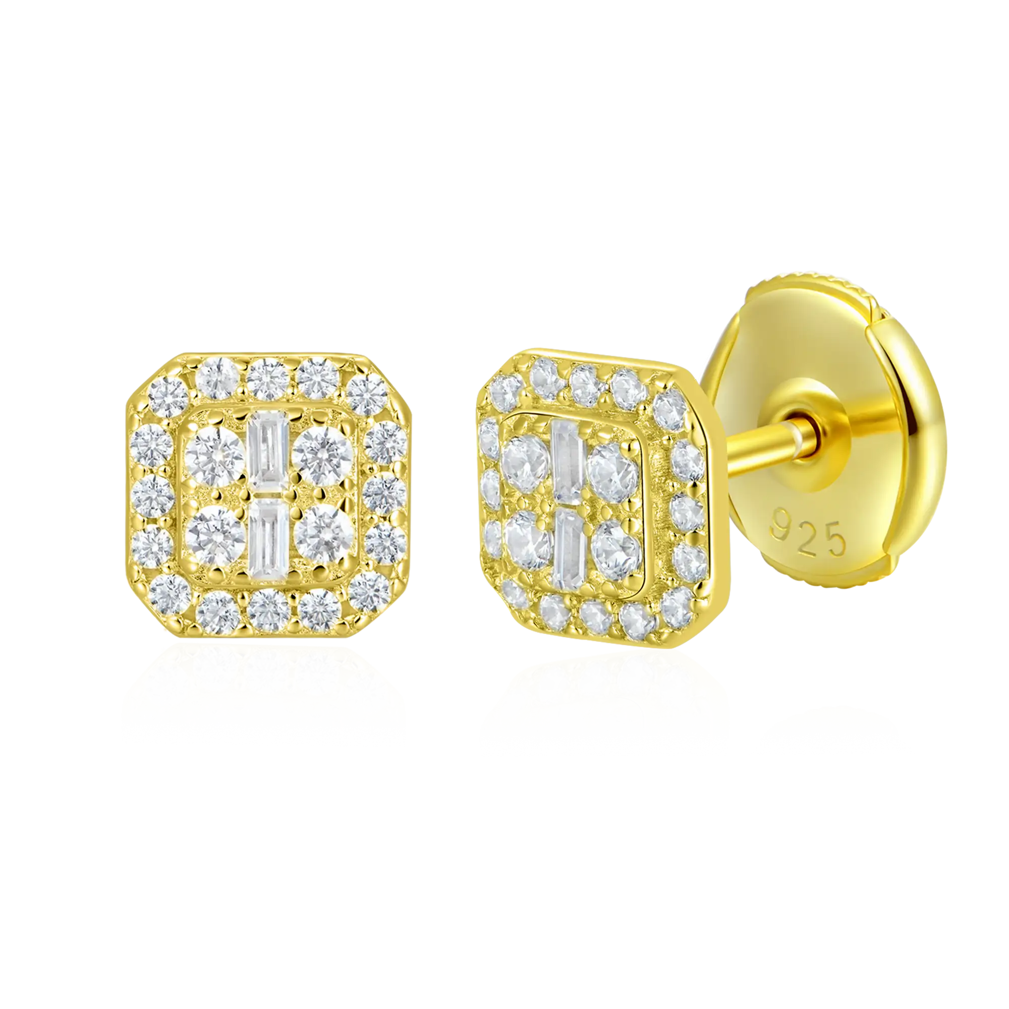 S925 Octagon Baguette Mix Halo Stud Earrings - Pair - Image 3