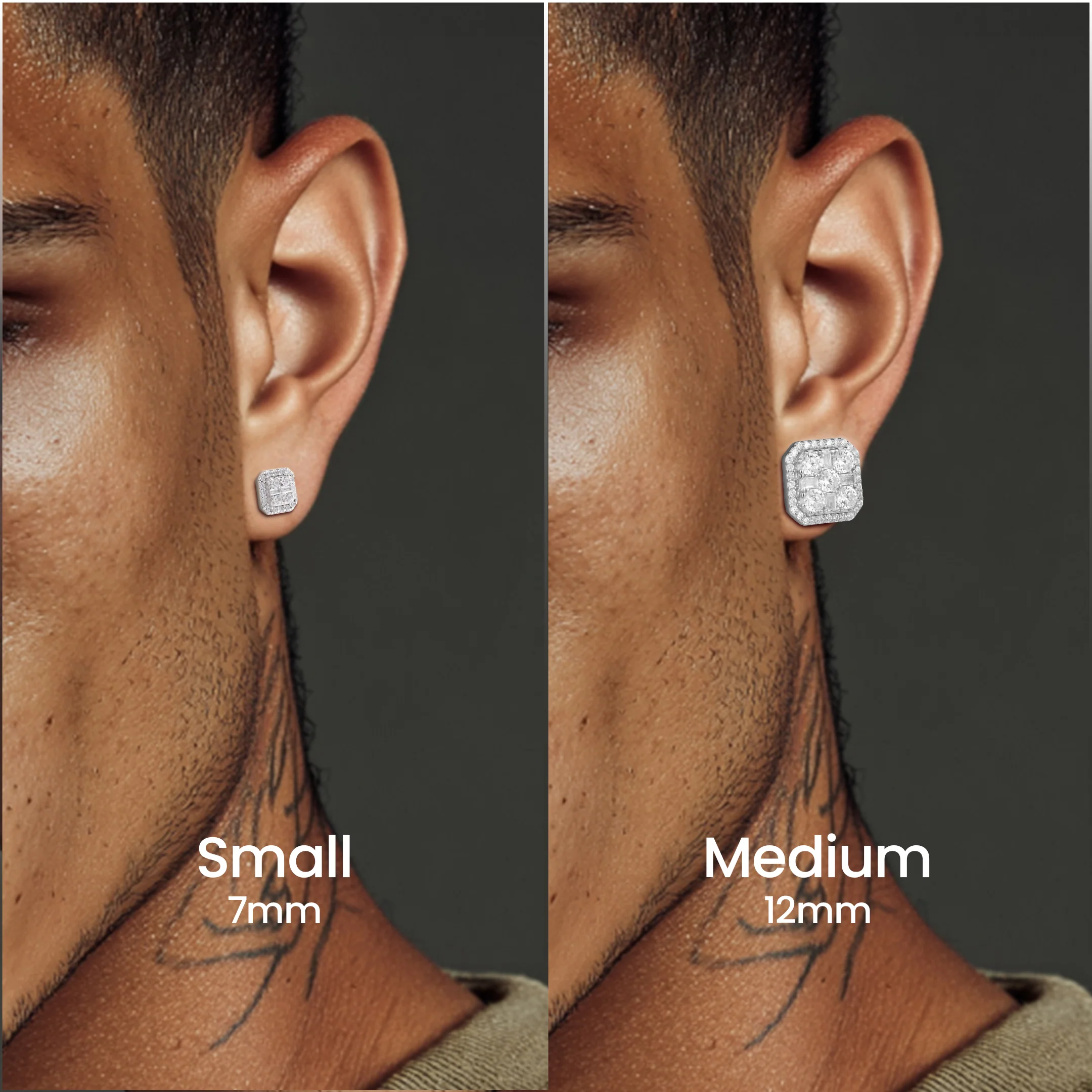 S925 Octagon Baguette Mix Halo Stud Earrings - Pair - Image 4