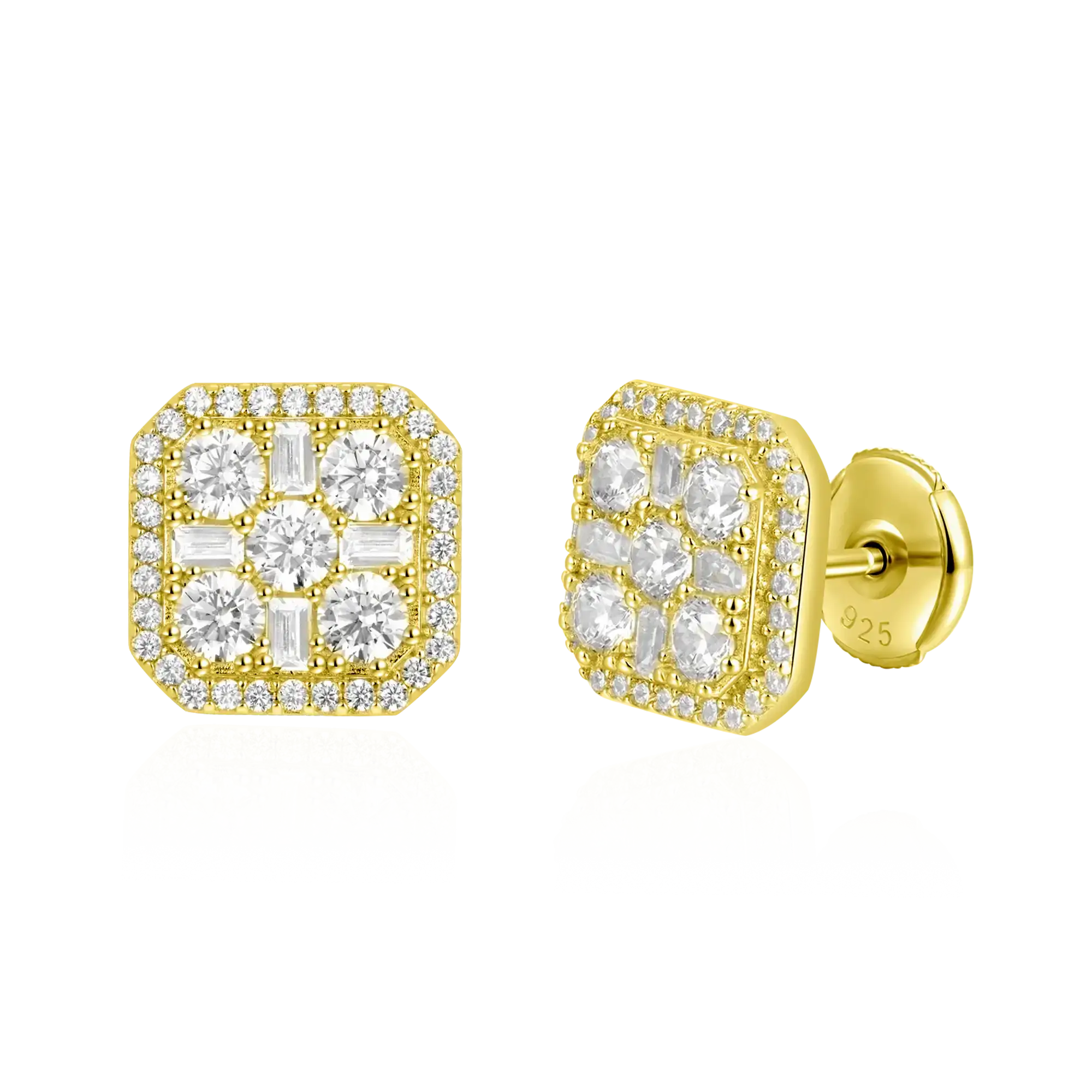 S925 Octagon Baguette Mix Halo Stud Earrings - Pair - Image 8
