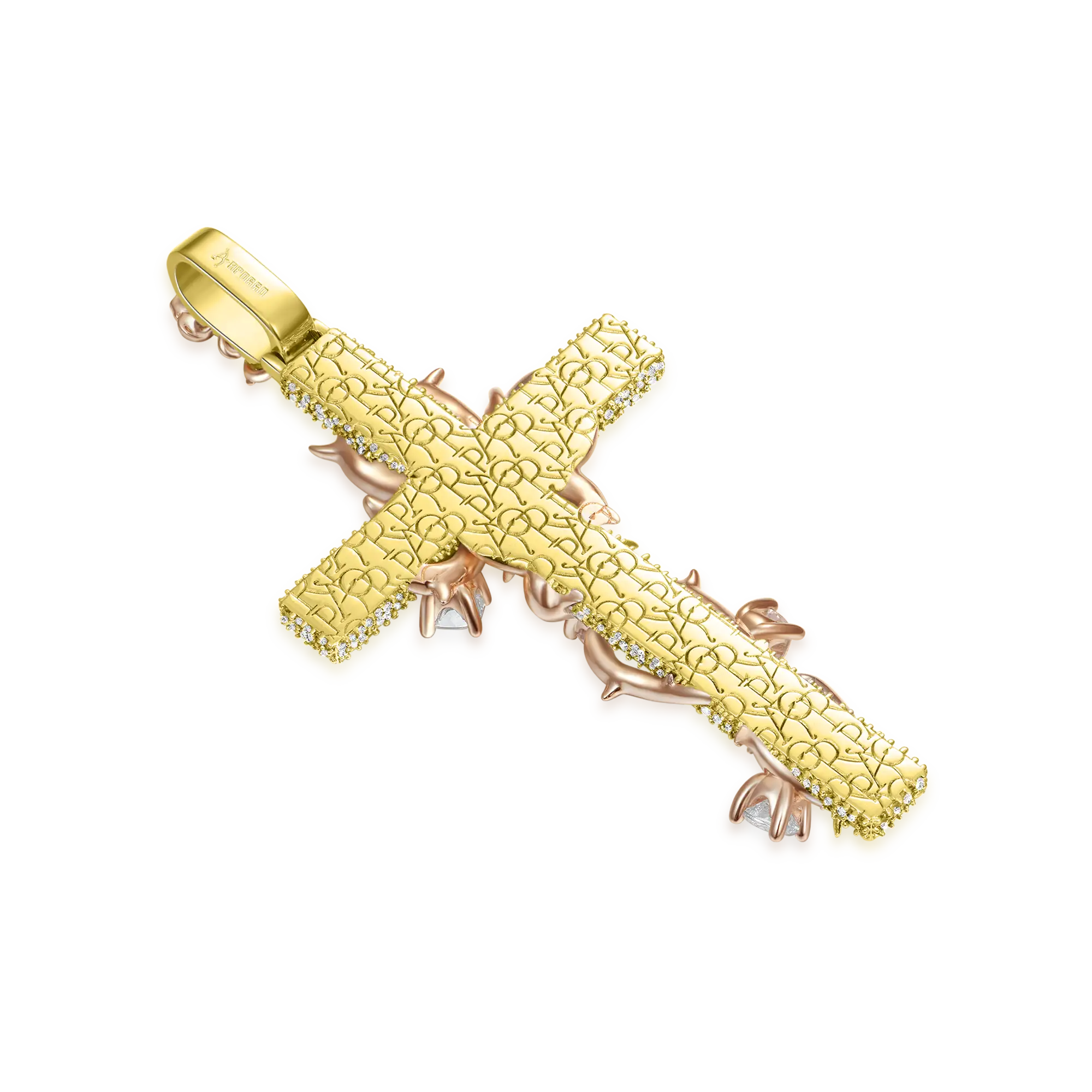 Pave Set Thorned Rose Cross Pendant - Image 14