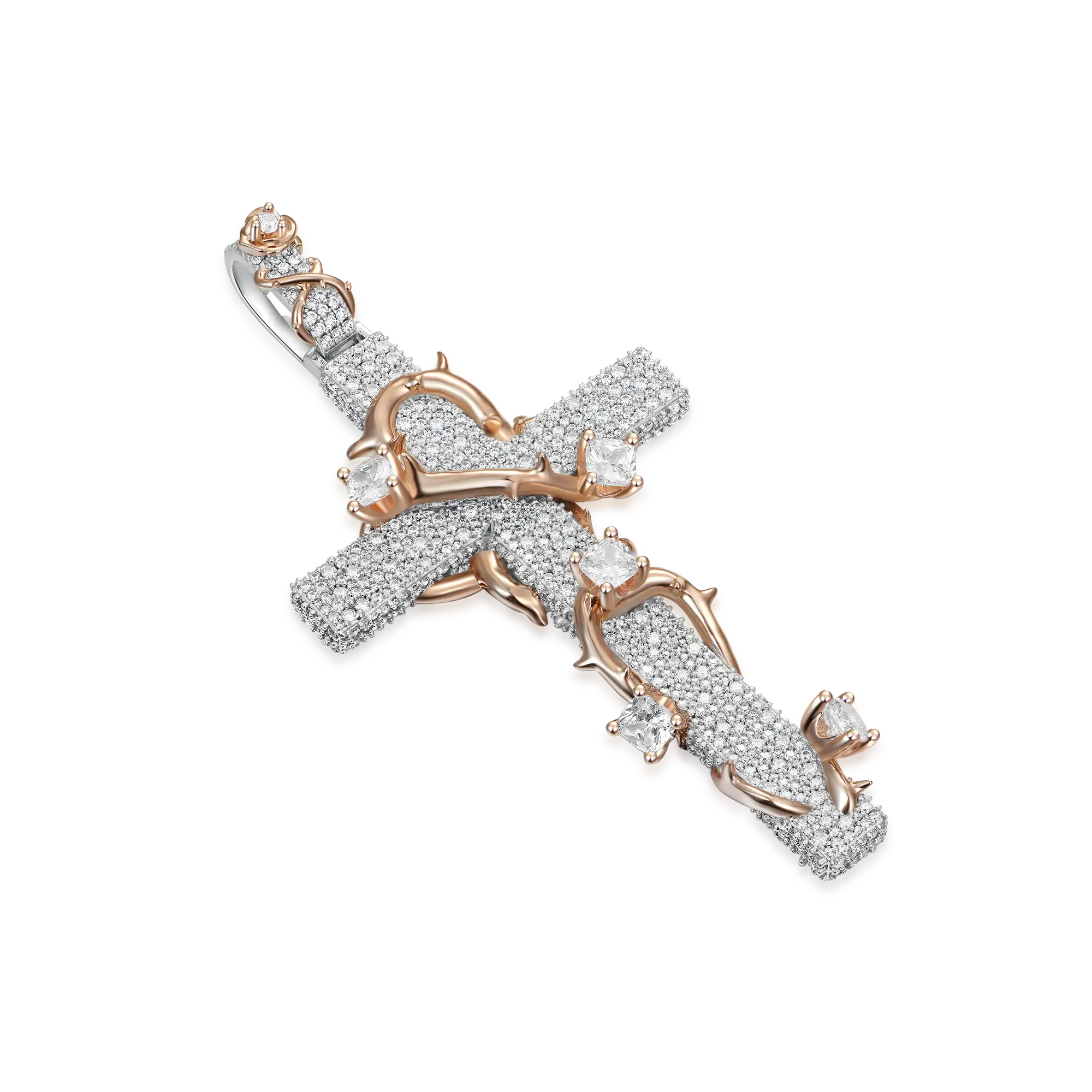 Pave Set Thorned Rose Cross Pendant - Image 6