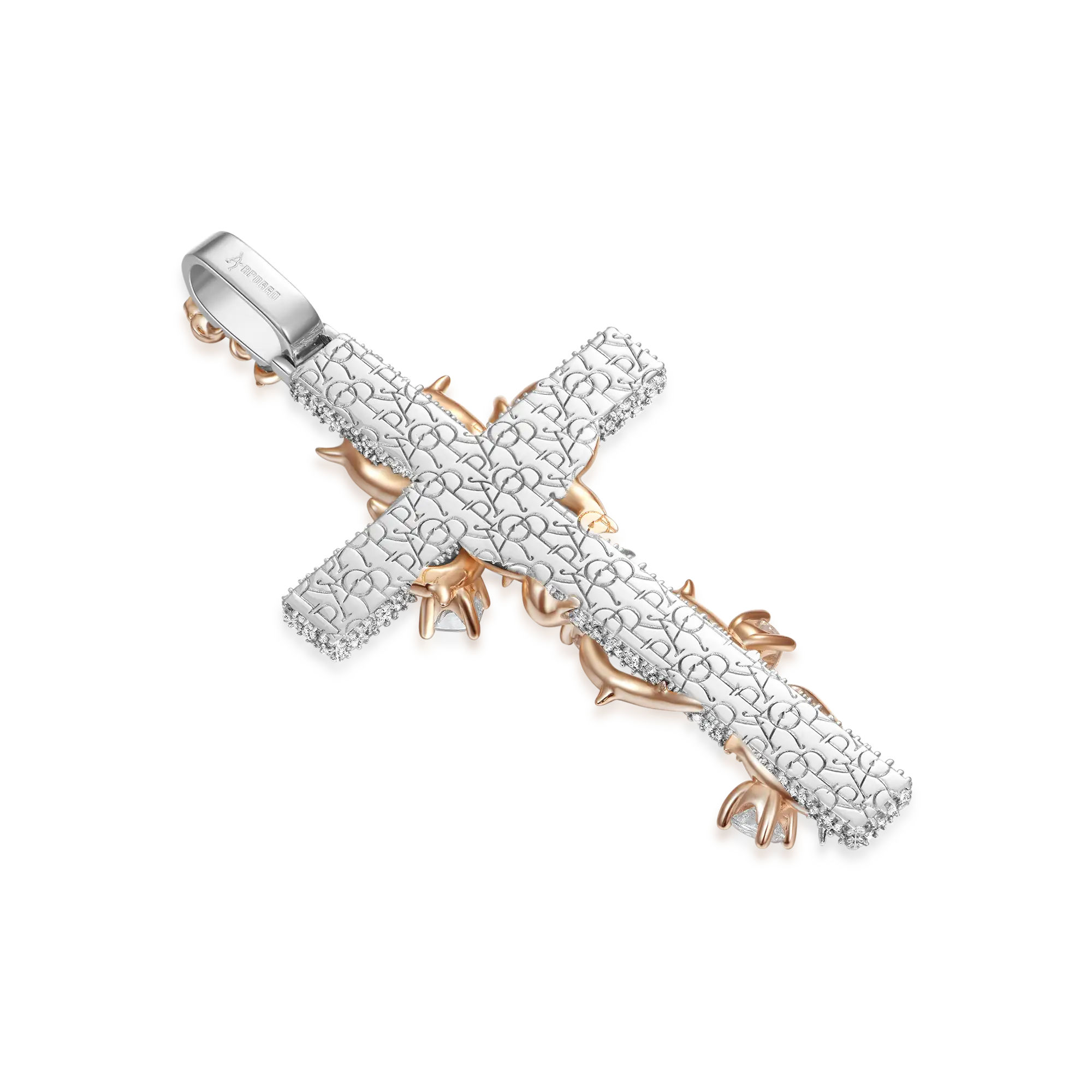 Pave Set Thorned Rose Cross Pendant - Image 7