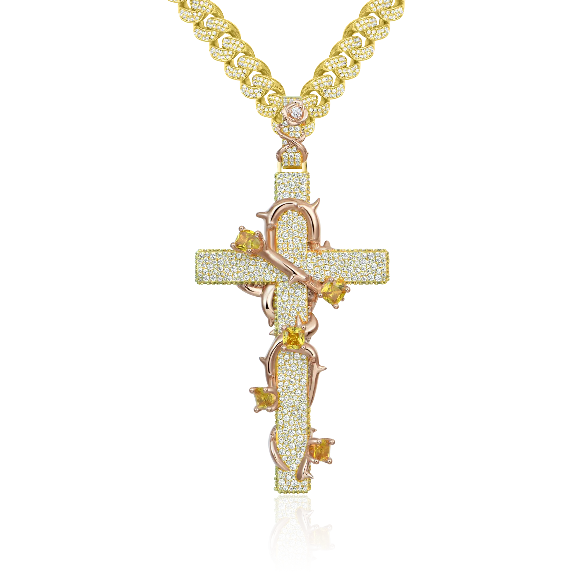 Pave Set Thorned Rose Cross Pendant - Image 9