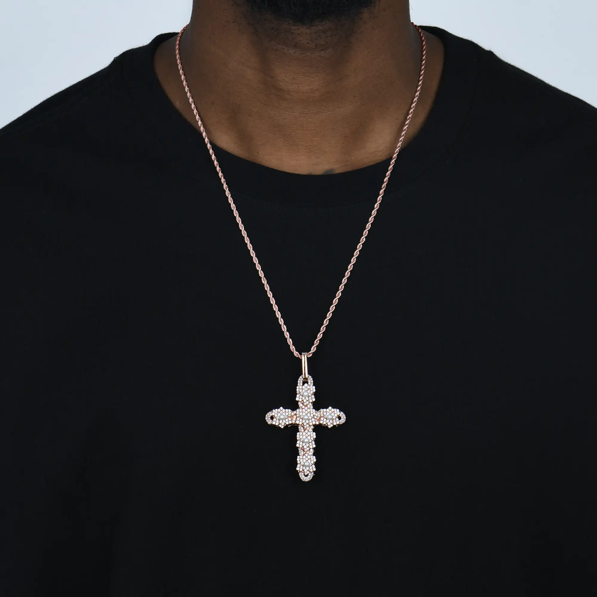 Pearl Rose Cross Pendant - Image 2