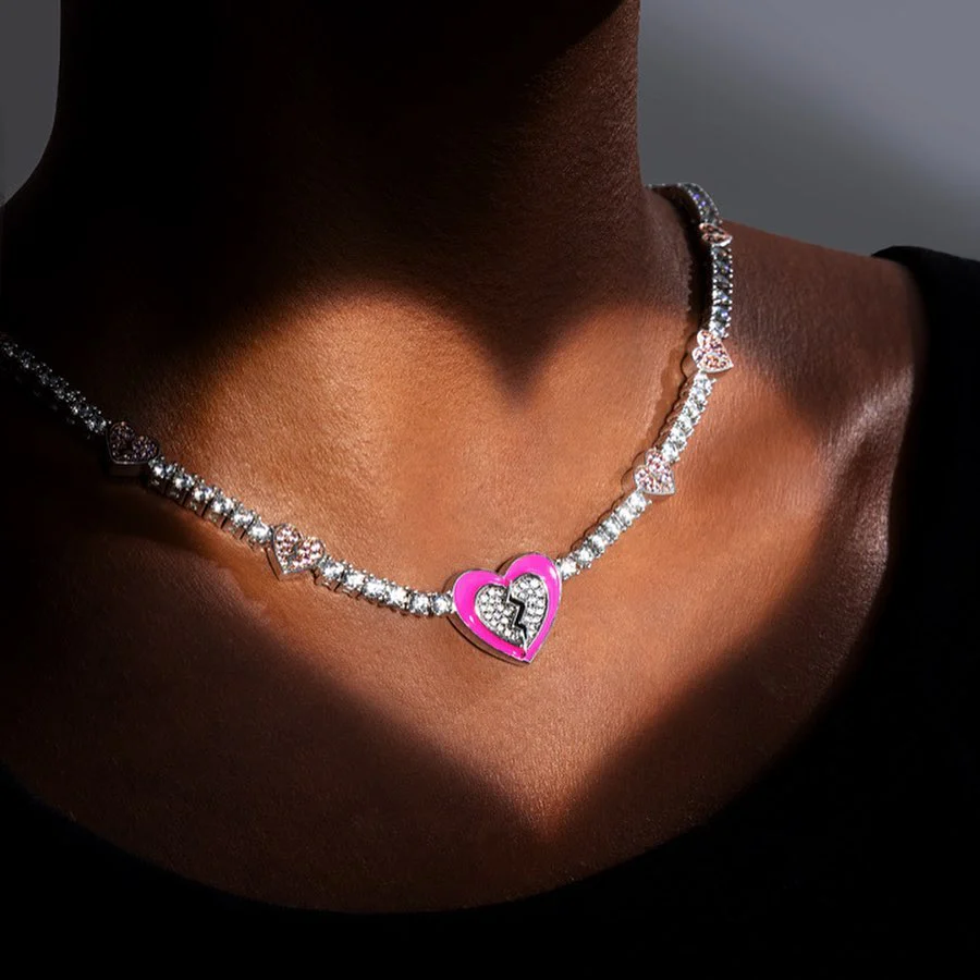 Pink Broken Heart Tennis Necklace - Image 2