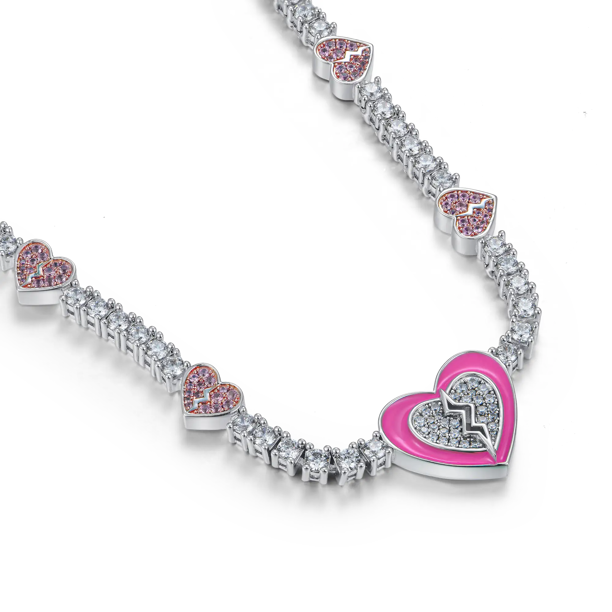 Pink Broken Heart Tennis Necklace - Image 3