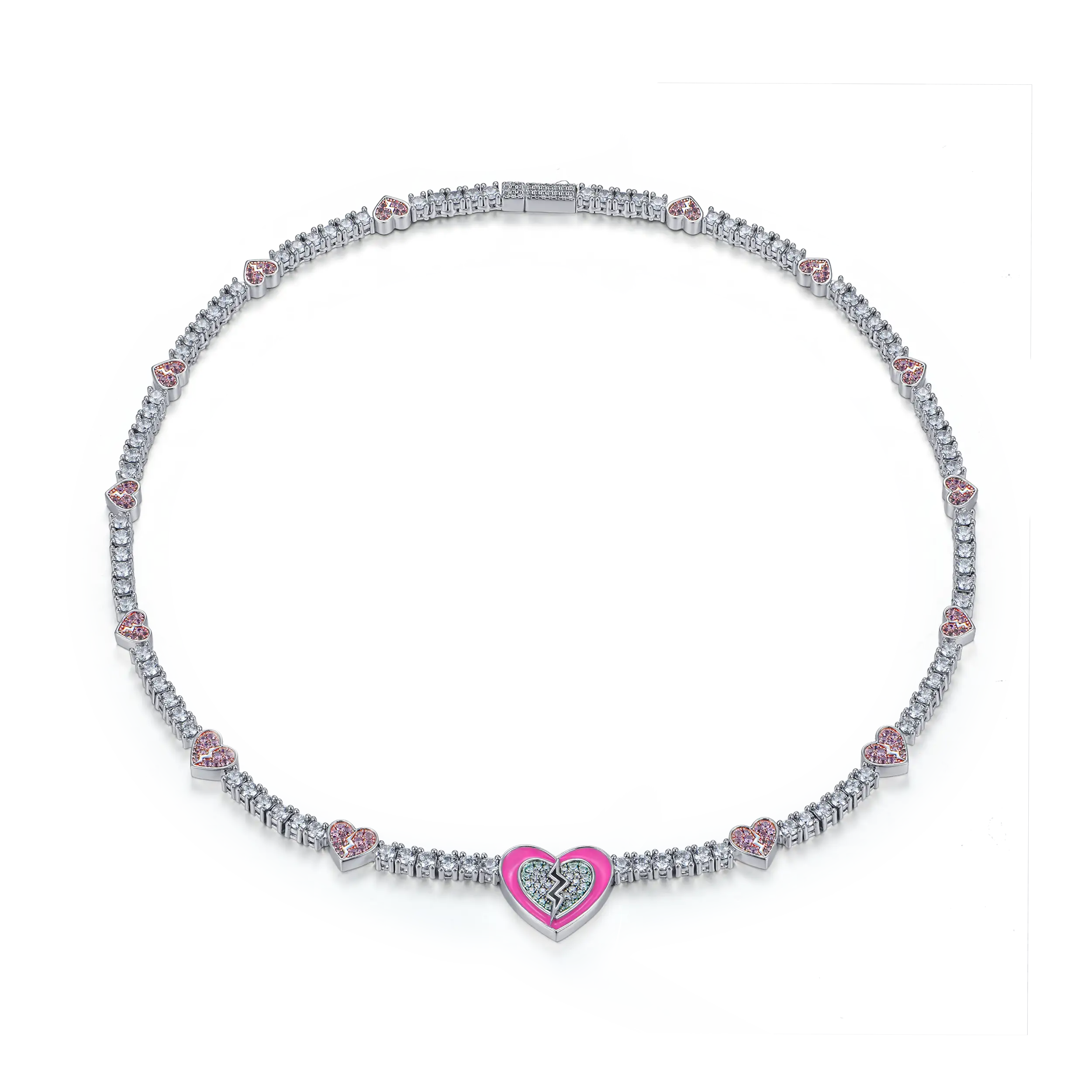 Pink Broken Heart Tennis Necklace - Image 4