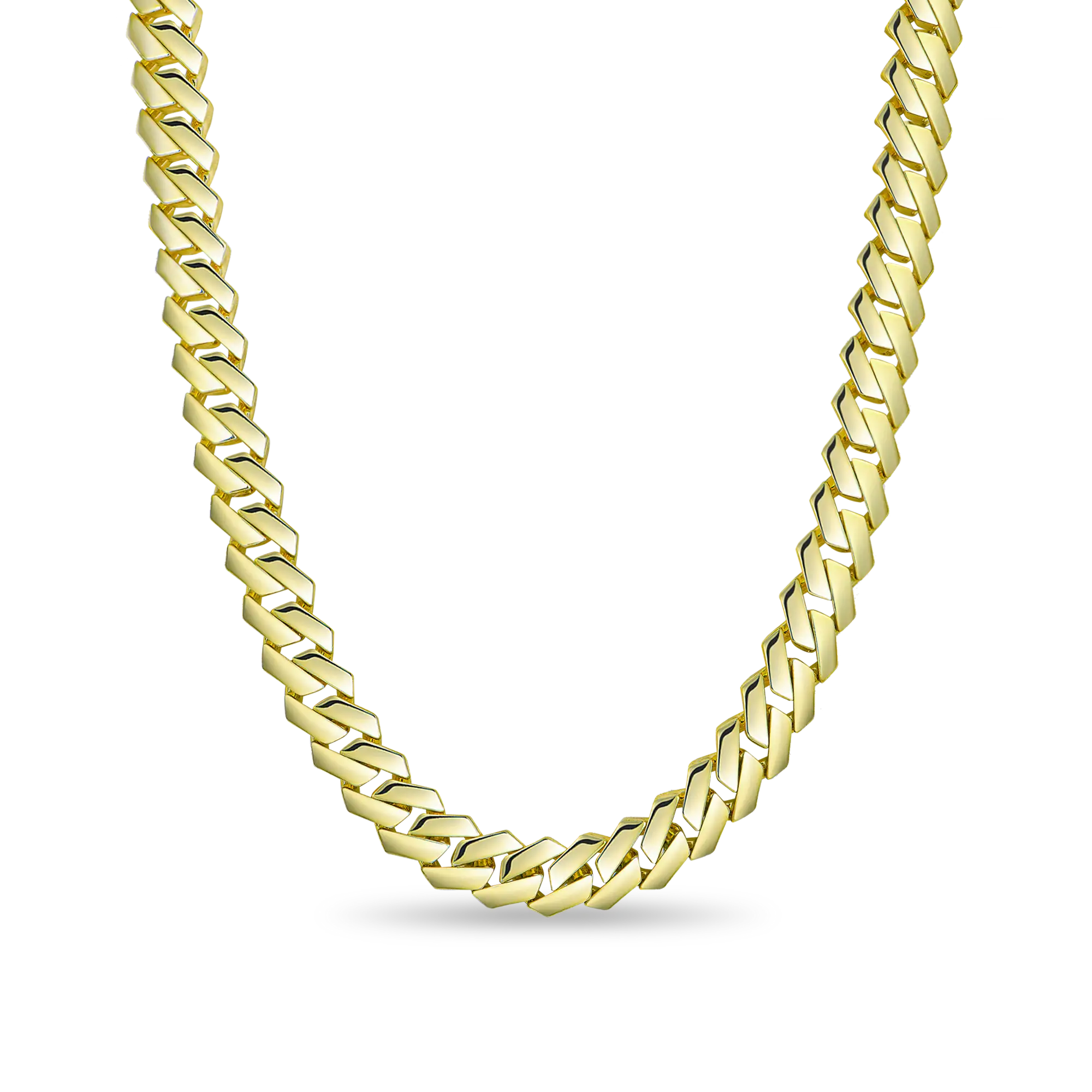 Plain Yellow Gold Prong Cuban Link Chain - 12mm