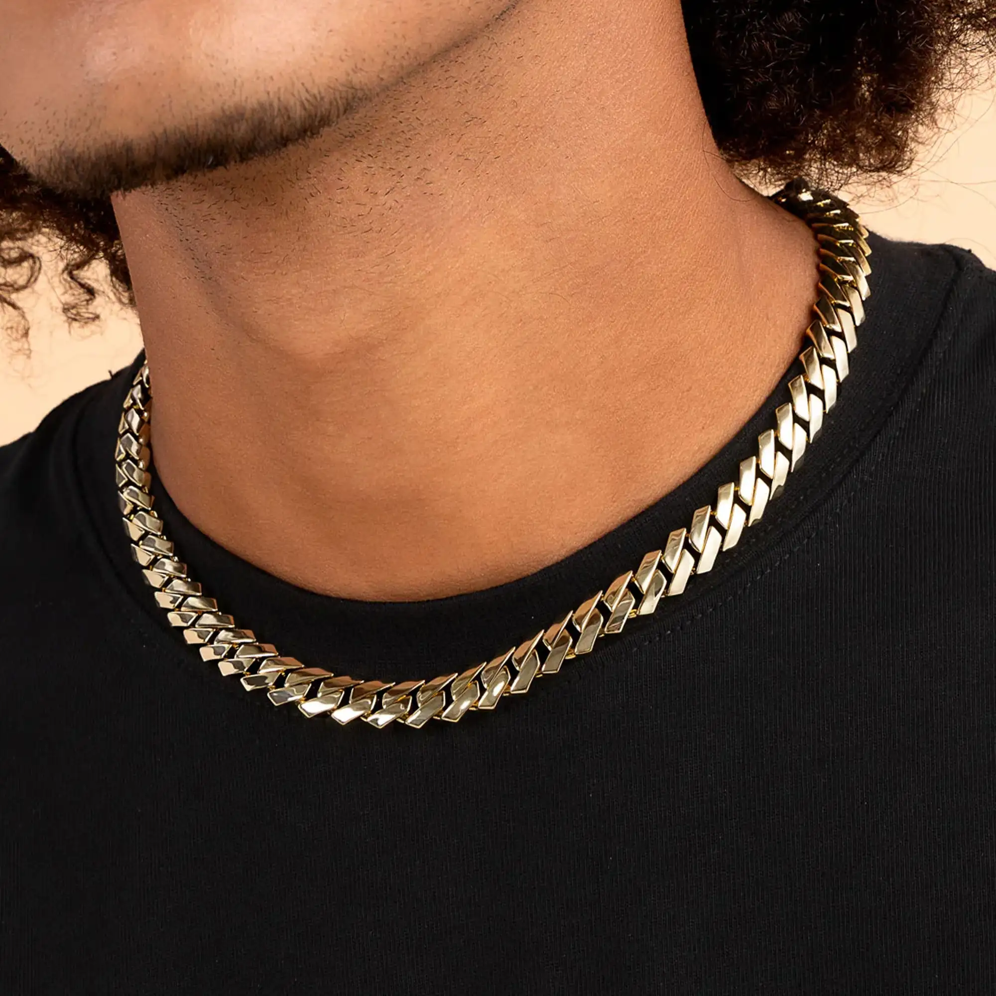 Plain Yellow Gold Prong Cuban Link Chain - 12mm - Image 2