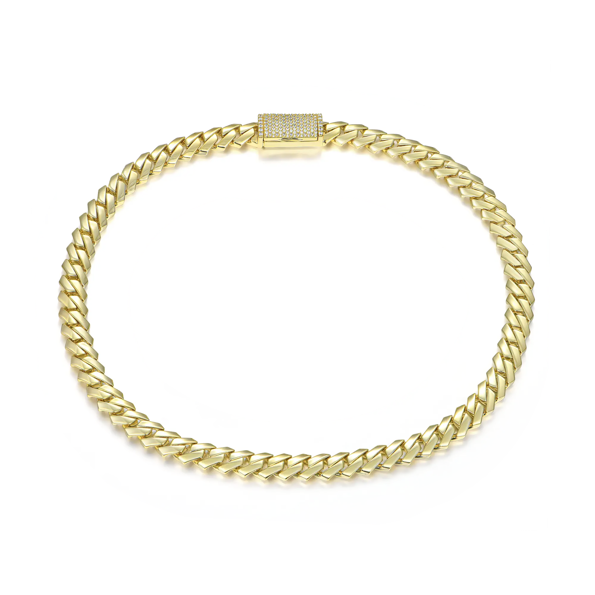 Plain Yellow Gold Prong Cuban Link Chain - 12mm - Image 4