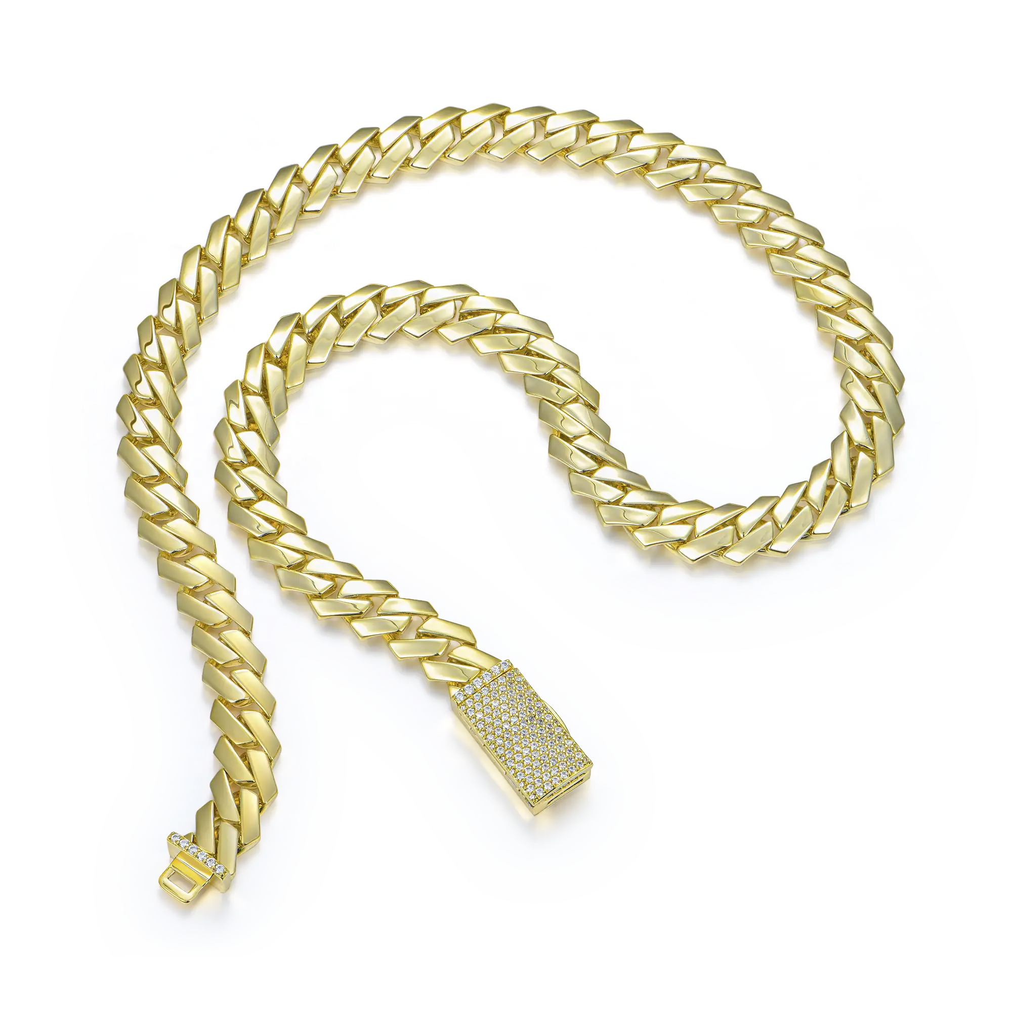 Plain Yellow Gold Prong Cuban Link Chain - 12mm - Image 5