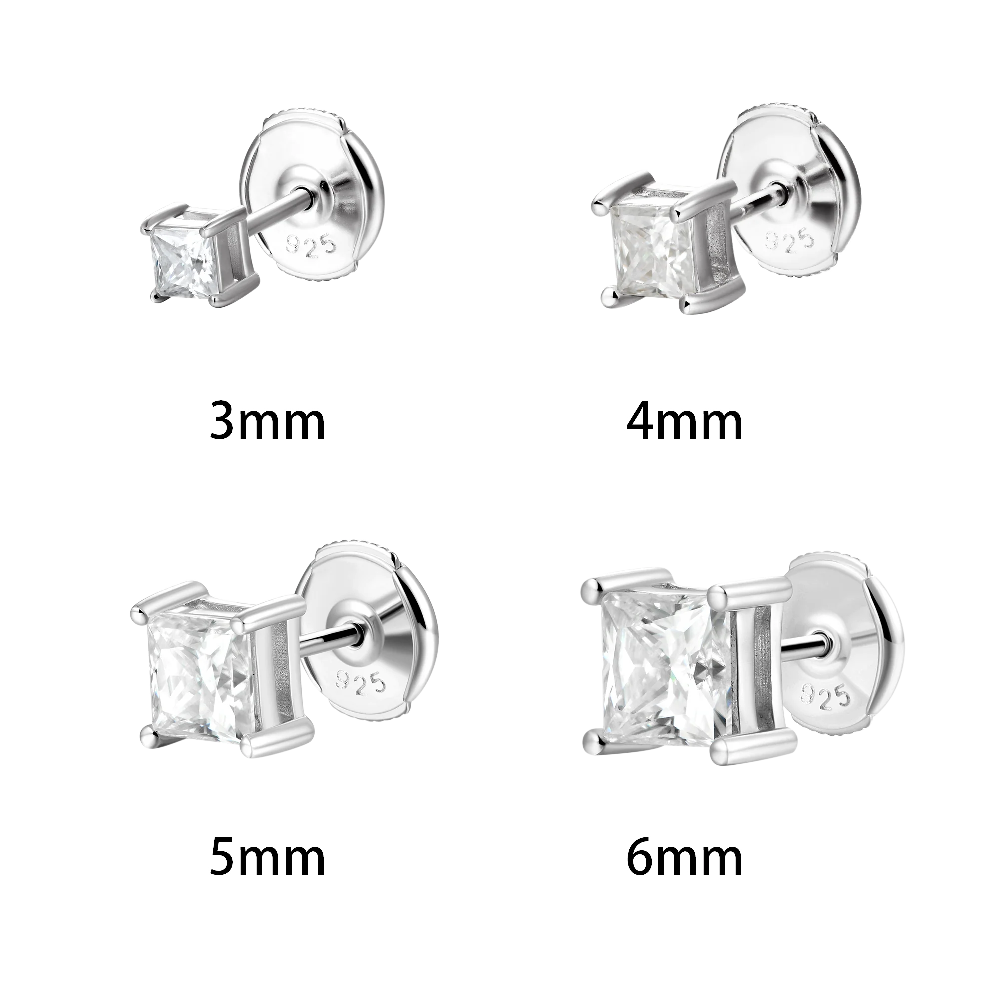 Moissanite S925 Princess Cut Stud Earring - Image 12