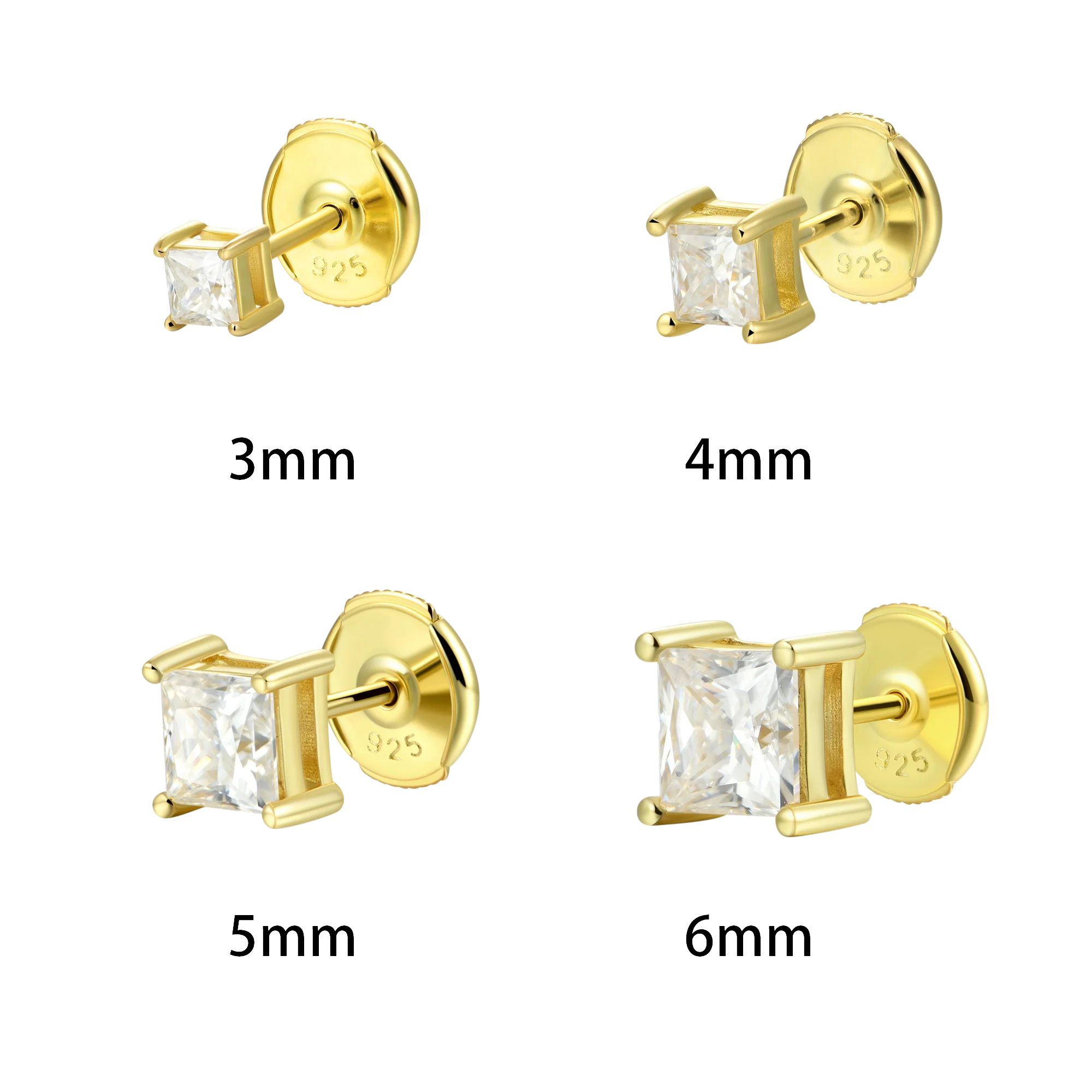 Moissanite S925 Princess Cut Stud Earring - Image 20