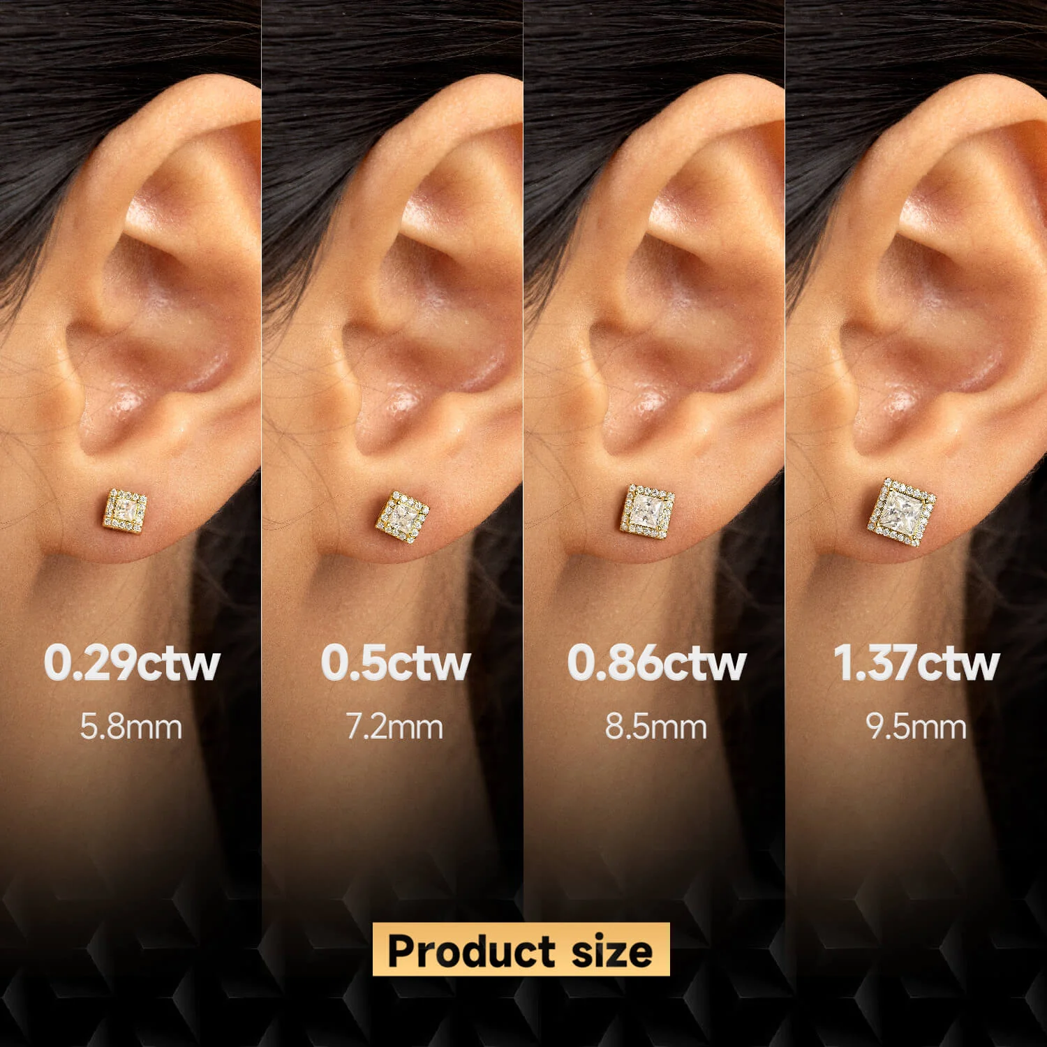 Moissanite S925 Halo Princess Cut Stud Earring - Image 3